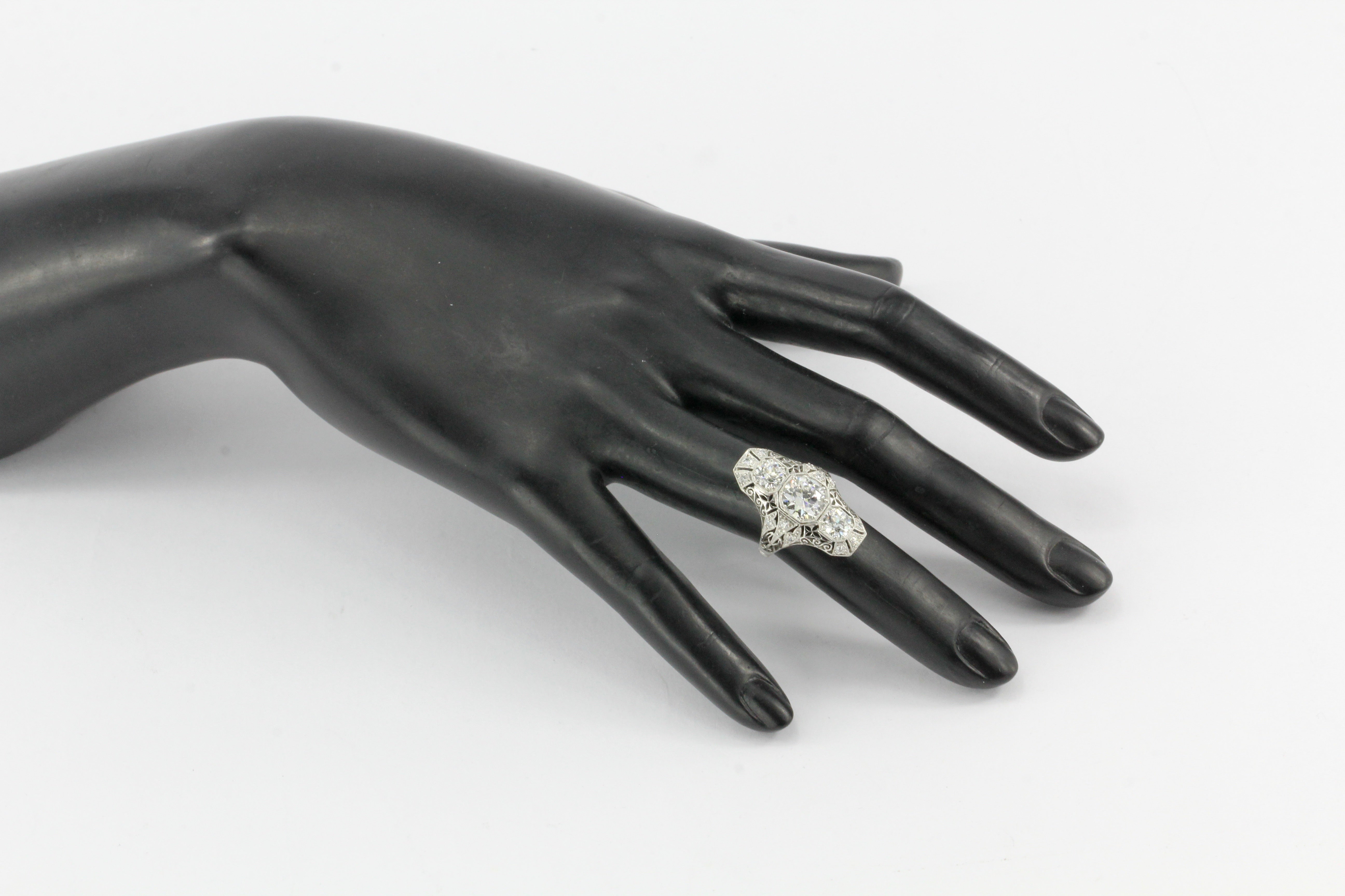 Art Deco Platinum Diamond Shield Ring - Queen May