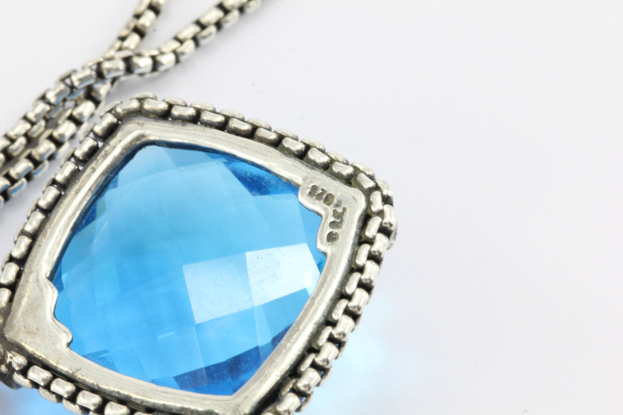 David Yurman Sterling Silver Blue Topaz & Diamond Cushion On Point Necklace - Queen May