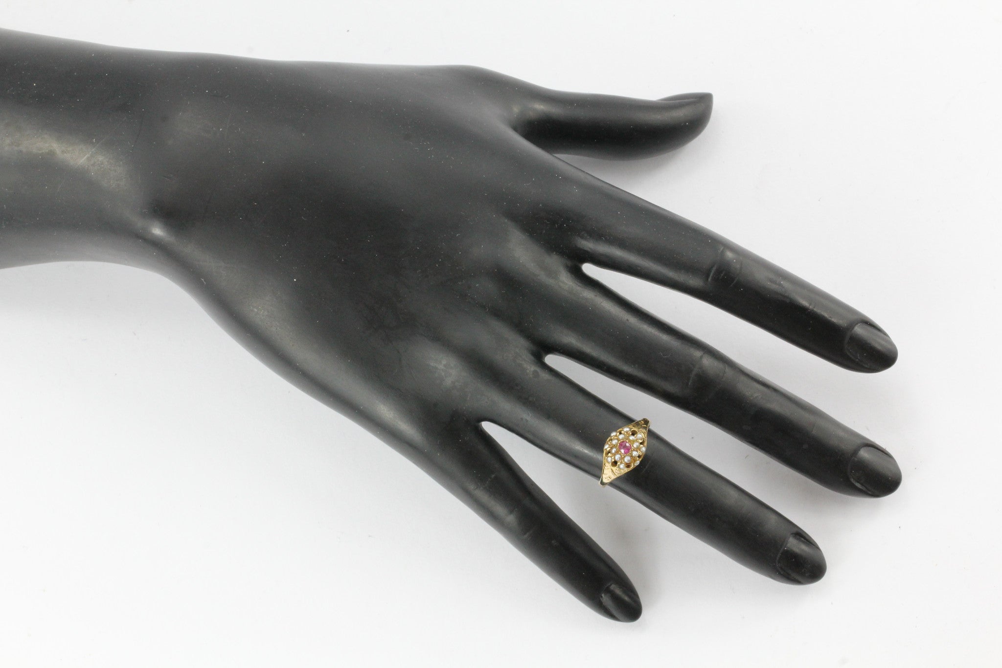 English Edwardian 15ct Gold Ruby & Seed Pearl Ring c.1910 - Queen May
