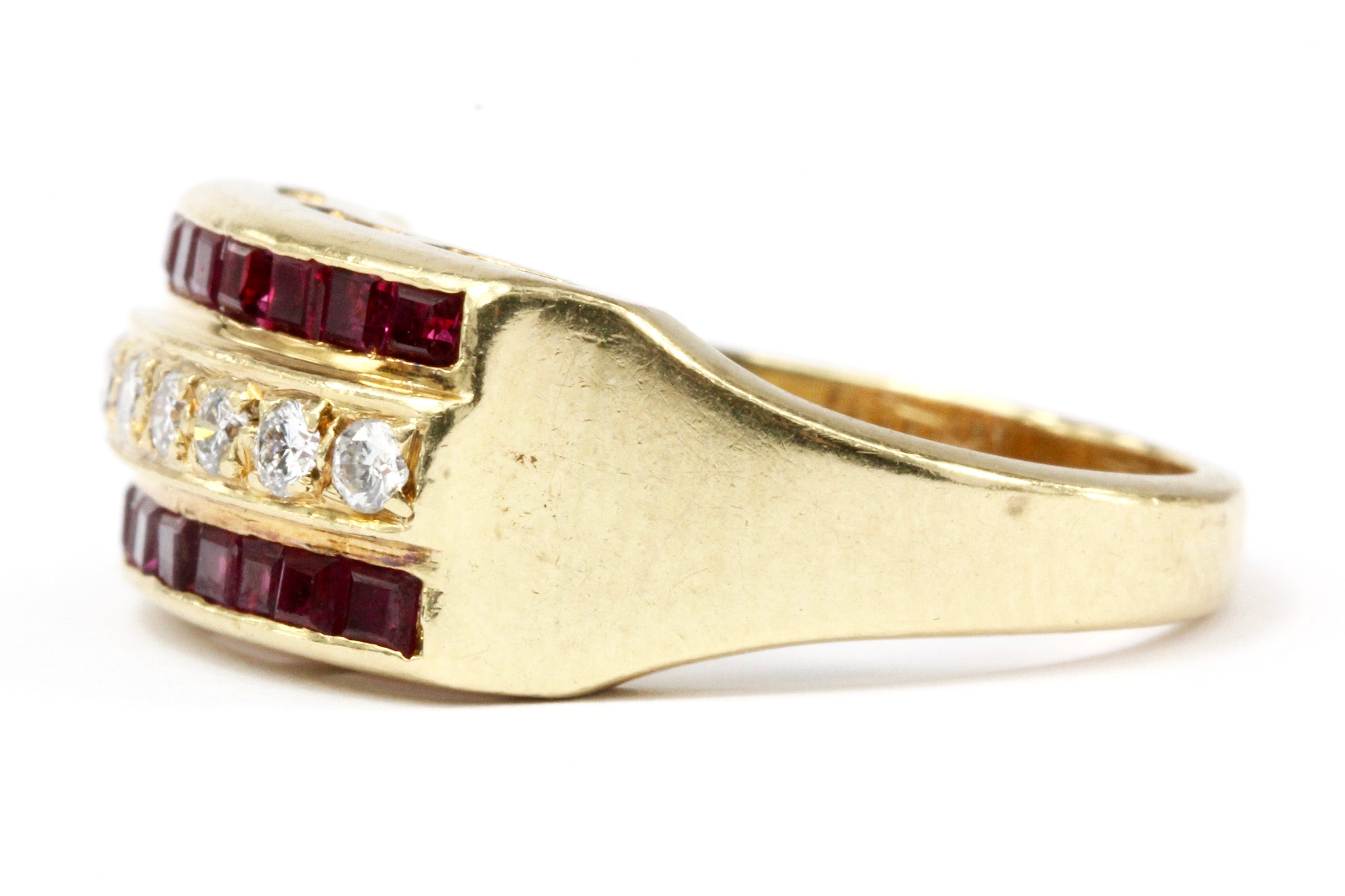 Retro 14K Yellow Gold Natural Ruby and Diamond Chunky Half Band Size 6.5 - Queen May