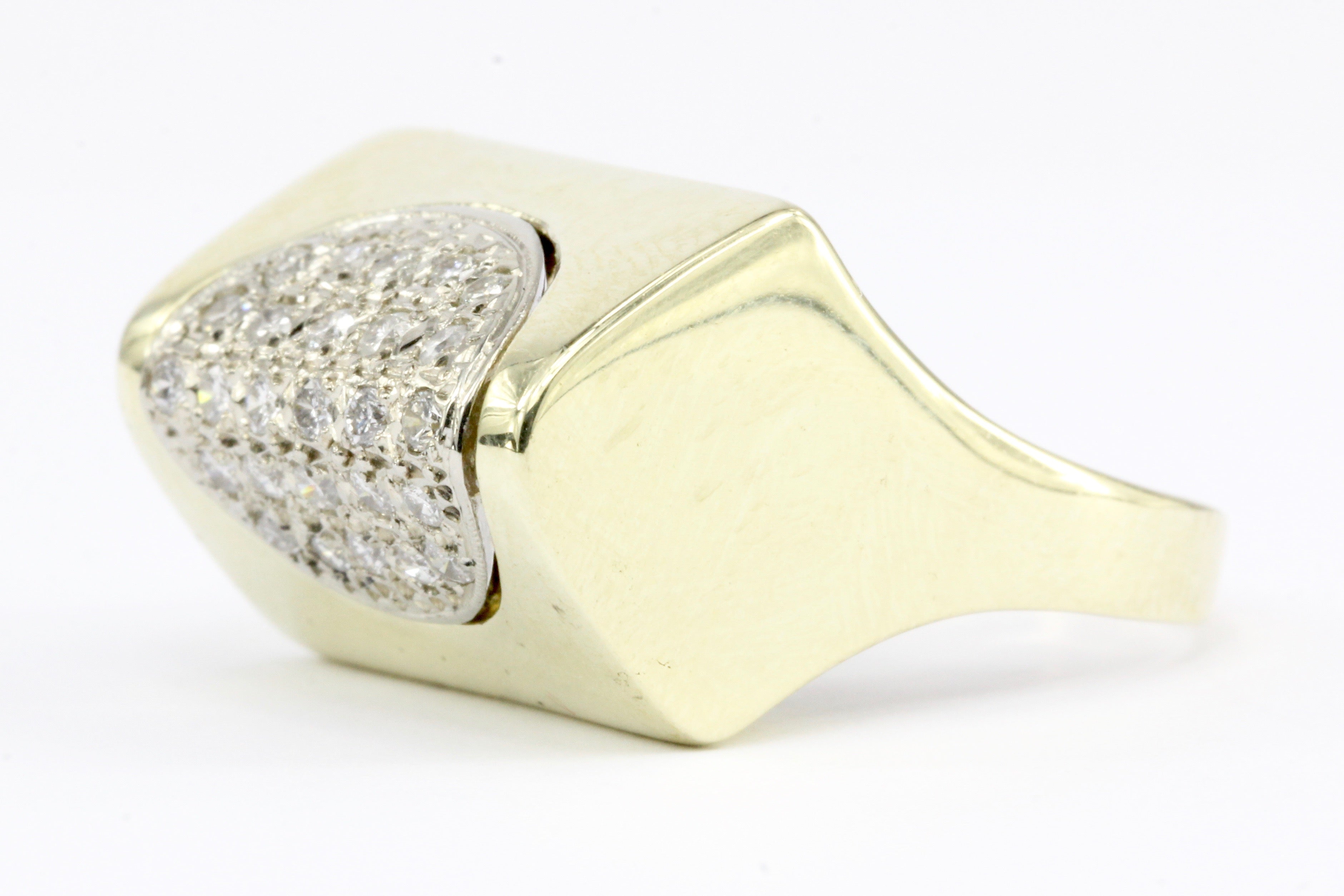 Unique 14K Yellow Gold Diamond Dome Ring Size 7.25 - Queen May