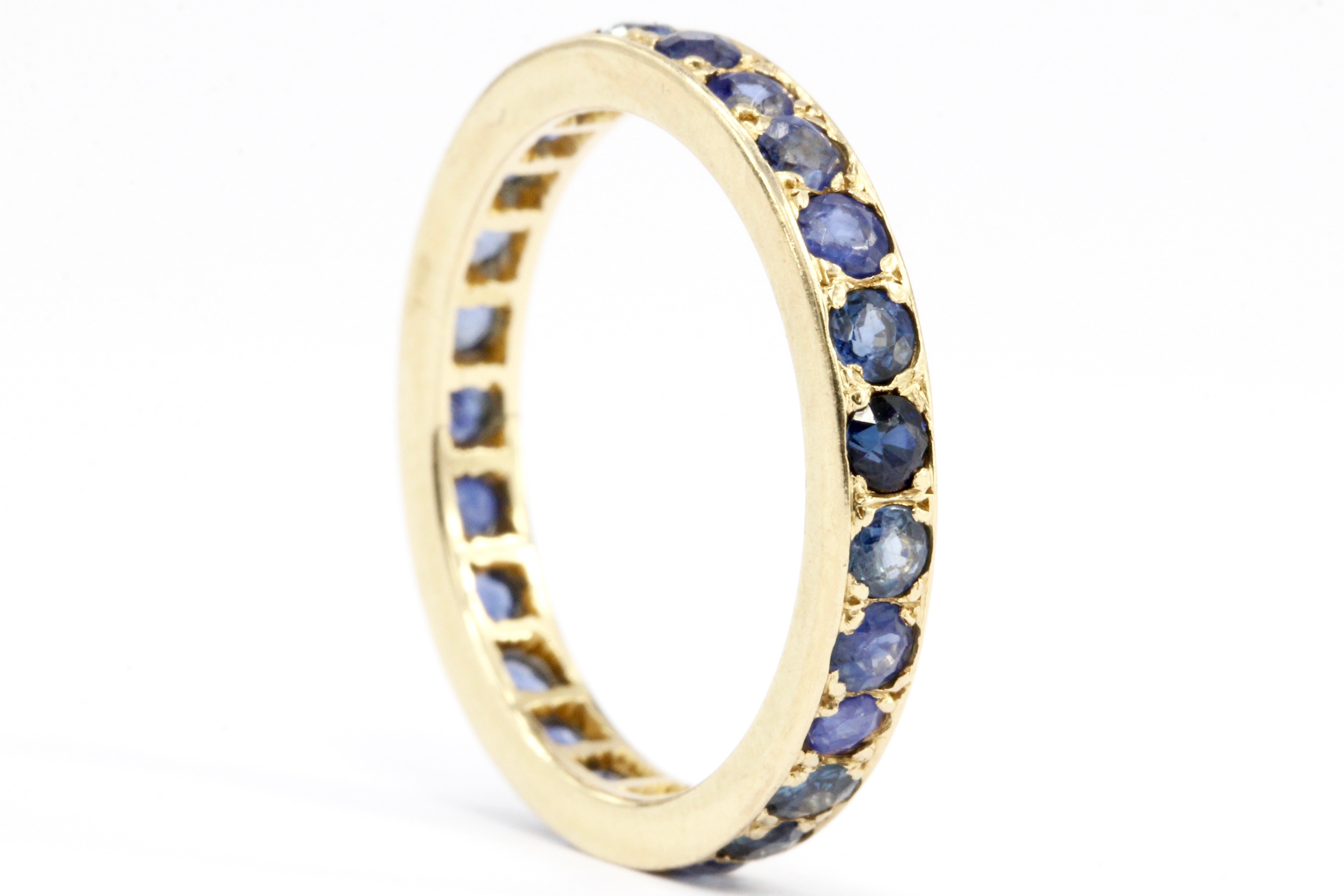 Custom Made 14K Yellow Gold Sapphire Eternity Band Size 7.25 - Queen May