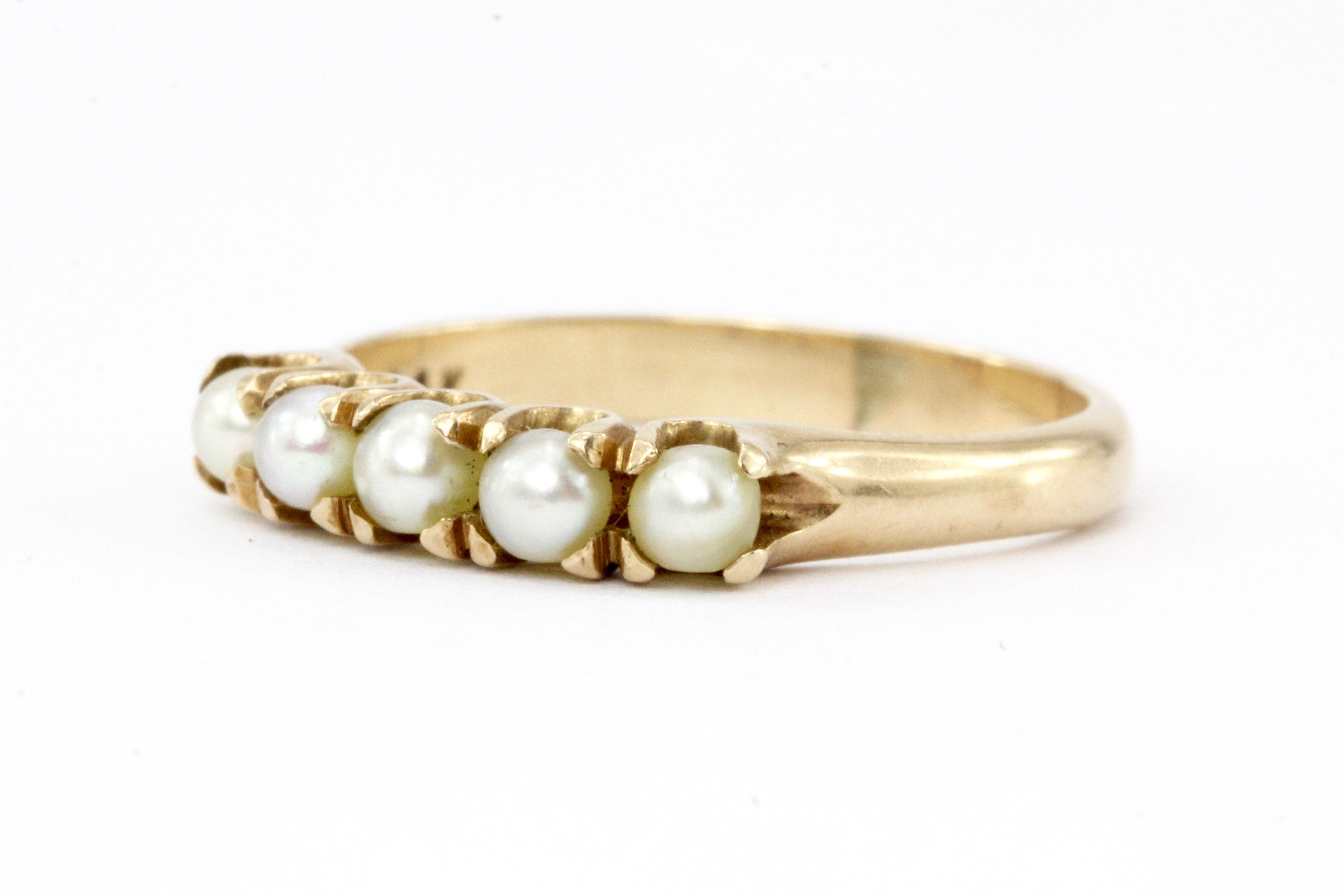 Victorian 14K Yellow Gold 5 Pearl Band - Queen May