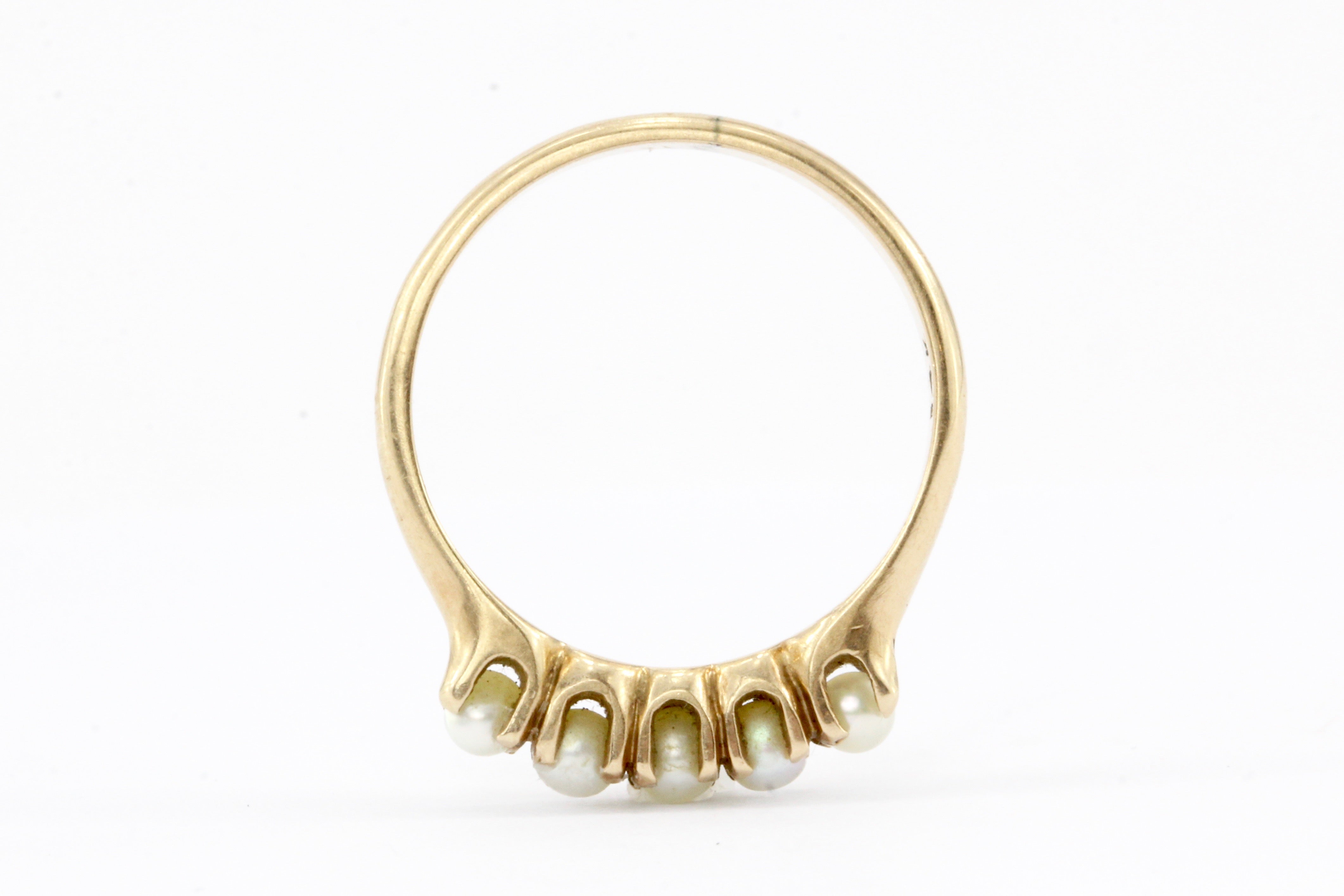 Victorian 14K Yellow Gold 5 Pearl Band - Queen May