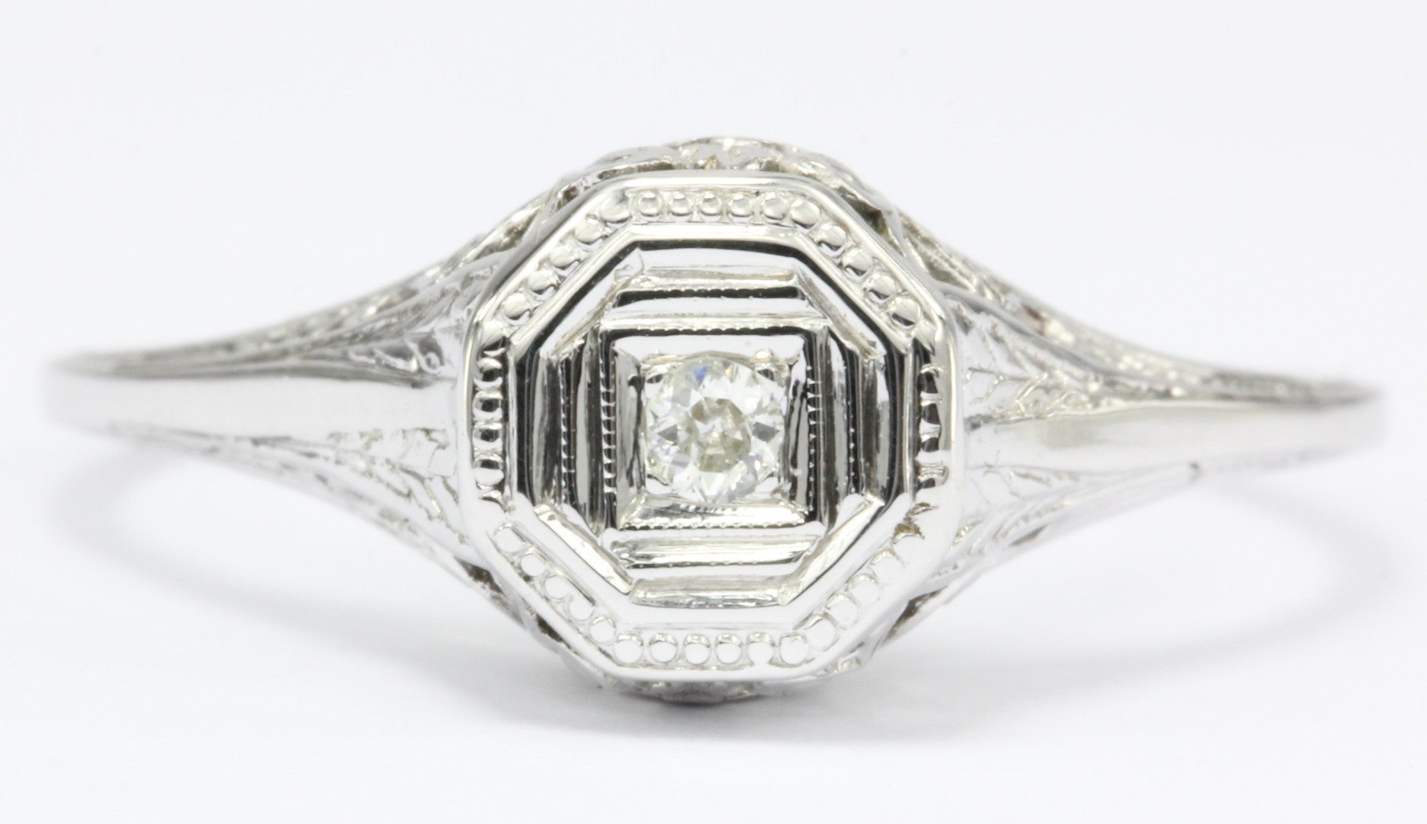 Art Deco 18K White Gold Old European Diamond Engagement Ring c.1920 - Queen May