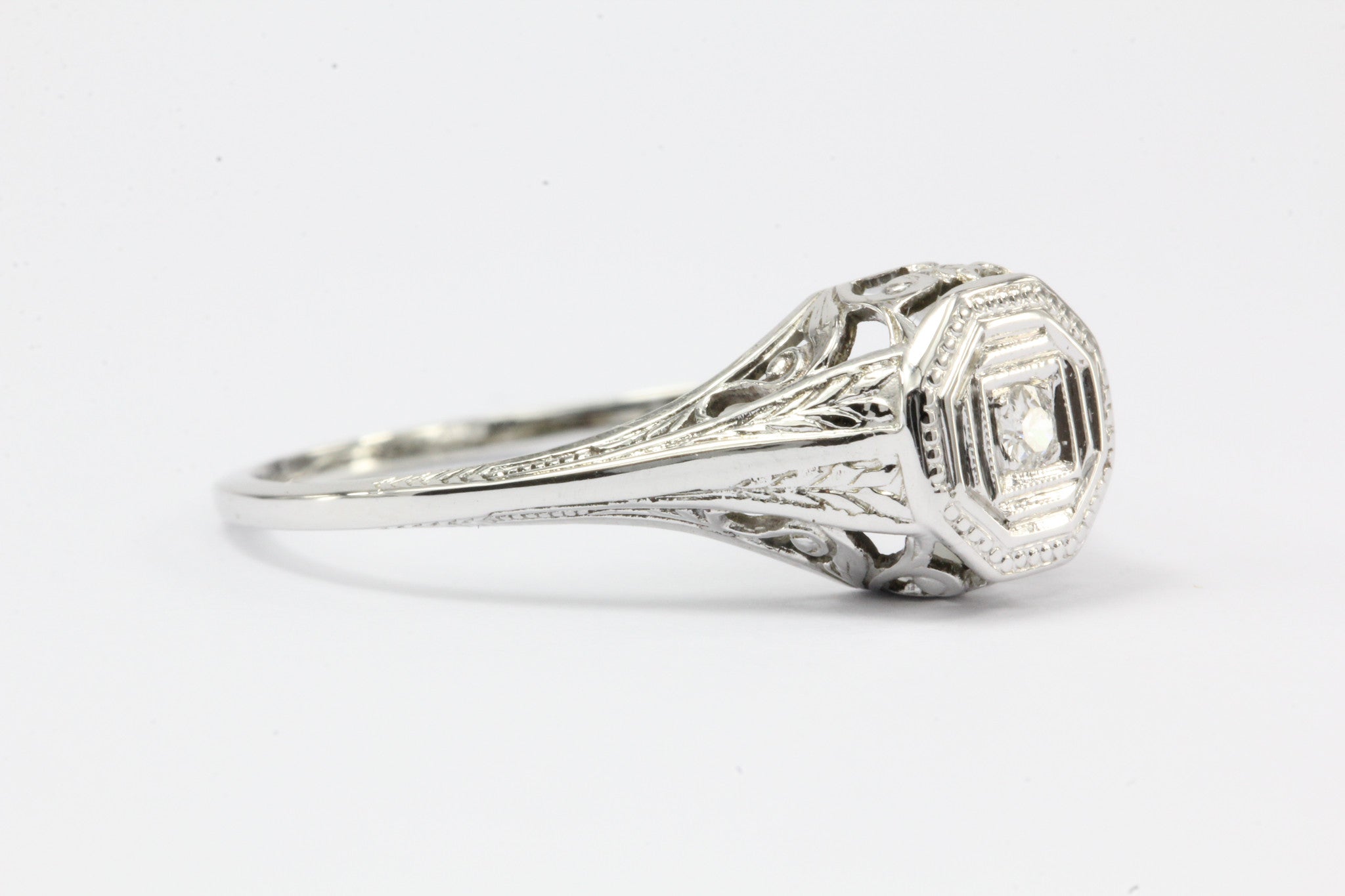 Art Deco 18K White Gold Old European Diamond Engagement Ring c.1920 - Queen May