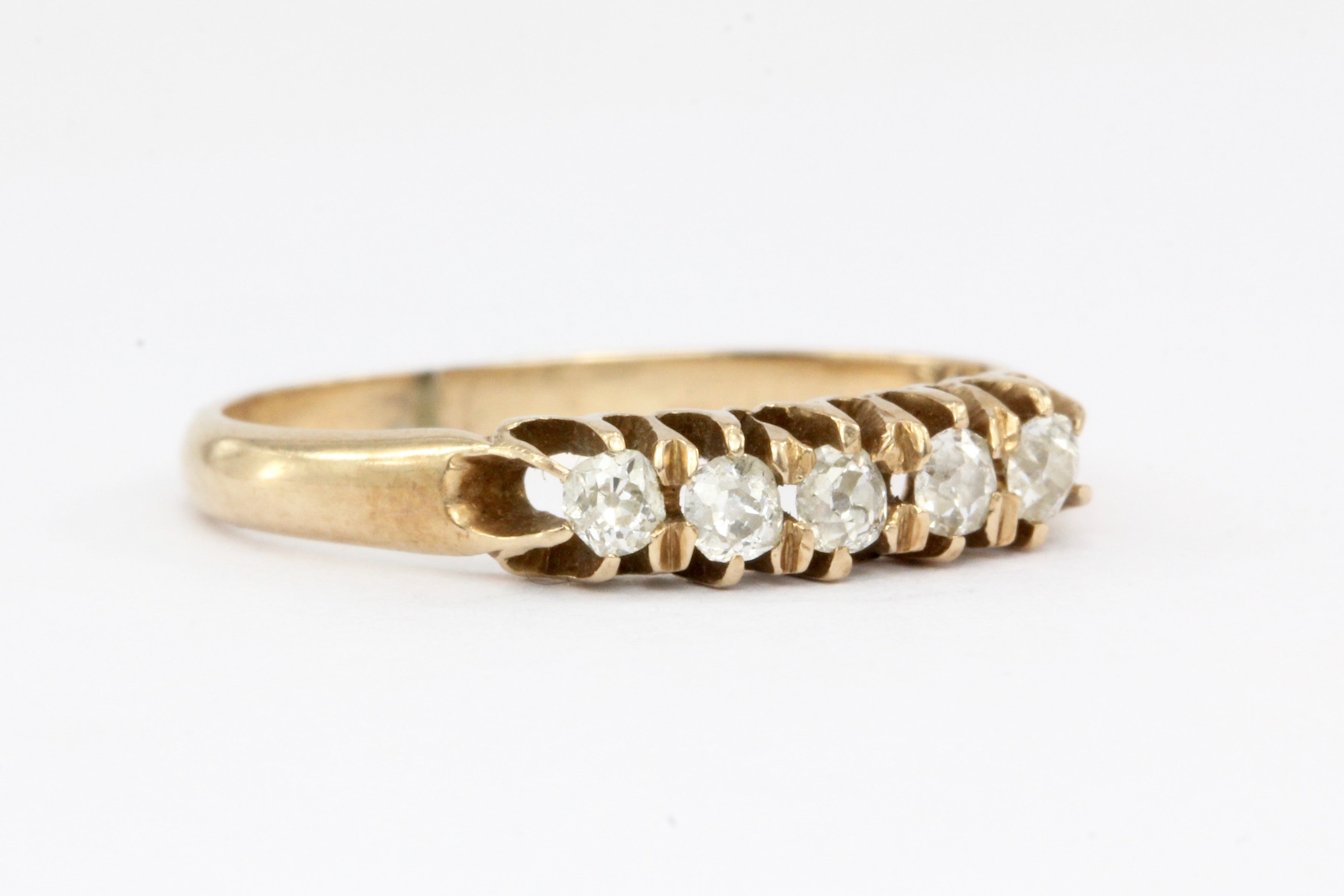 Victorian 14K Yellow Gold Old Mine Cut Diamond Band - Queen May
