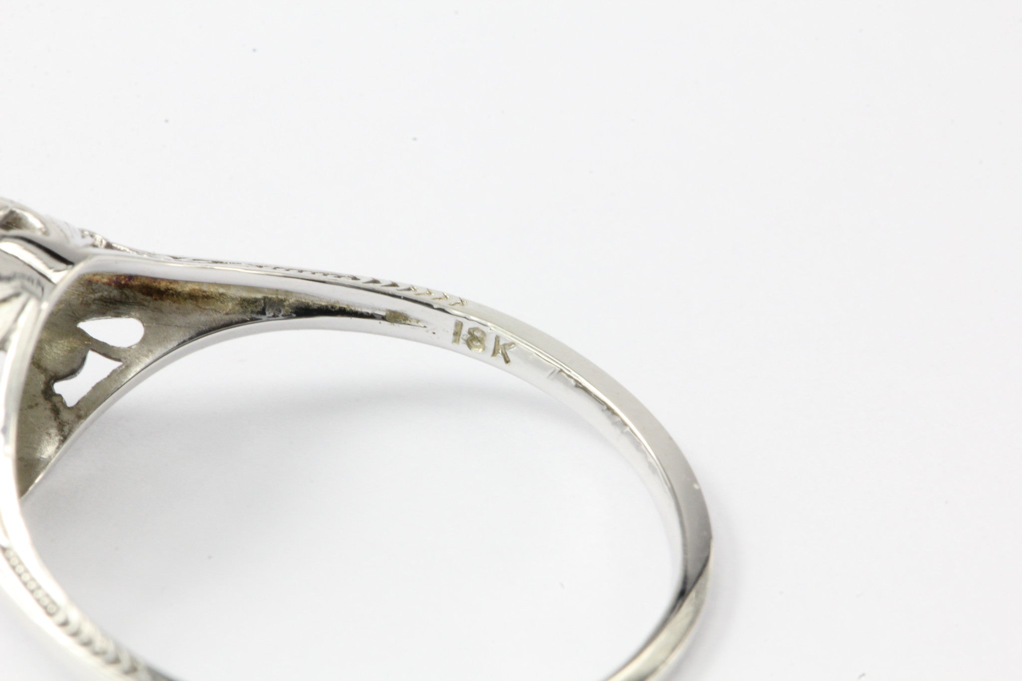Art Deco 18K White Gold Old European Diamond Engagement Ring c.1920 - Queen May
