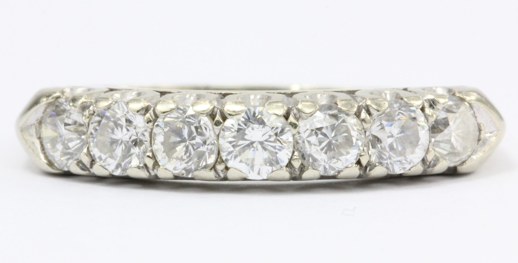 Art Deco 14K White Gold Diamond Ring c.1940's Size 7.75 - Queen May
