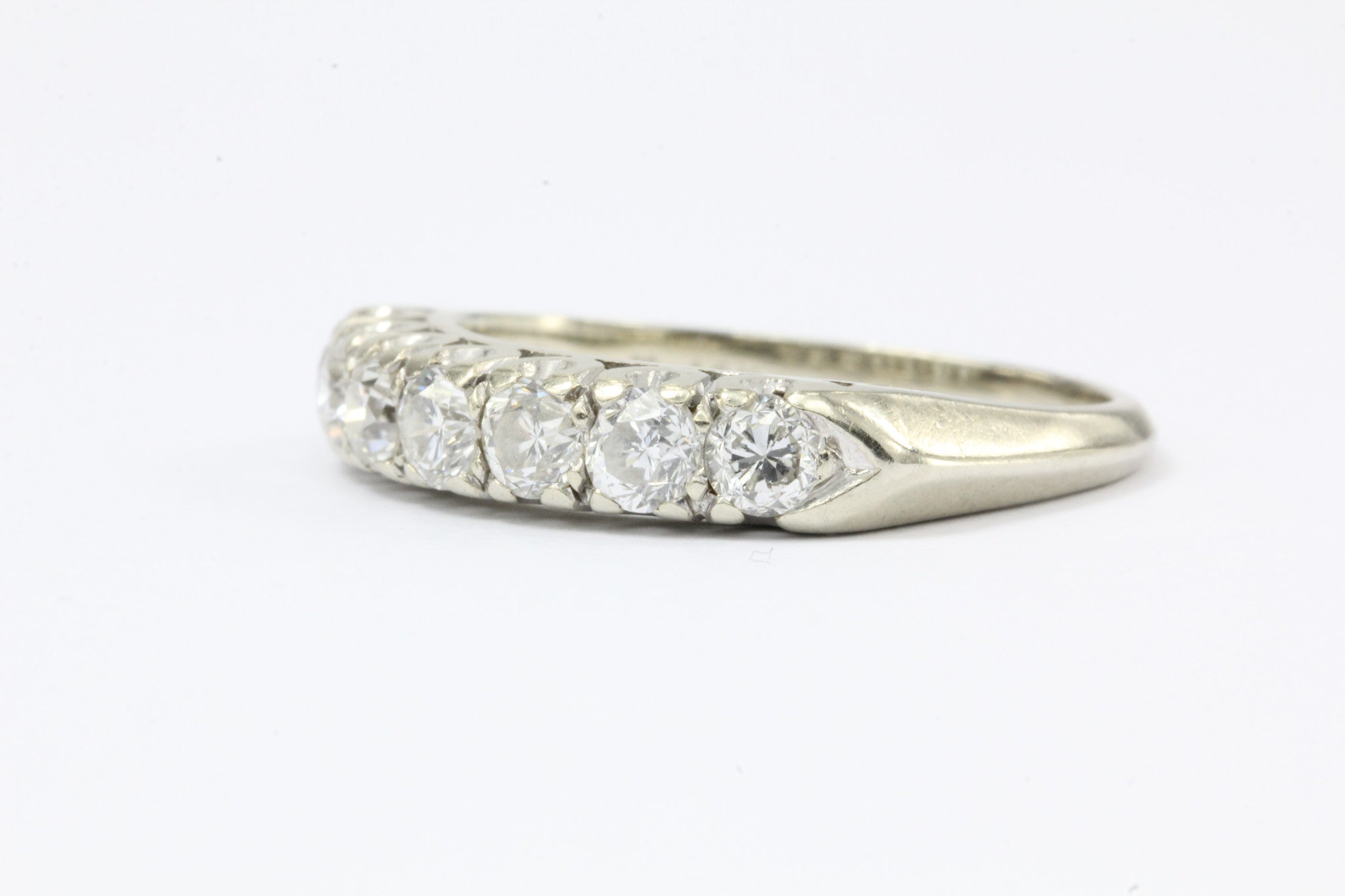 Art Deco 14K White Gold Diamond Ring c.1940's Size 7.75 - Queen May