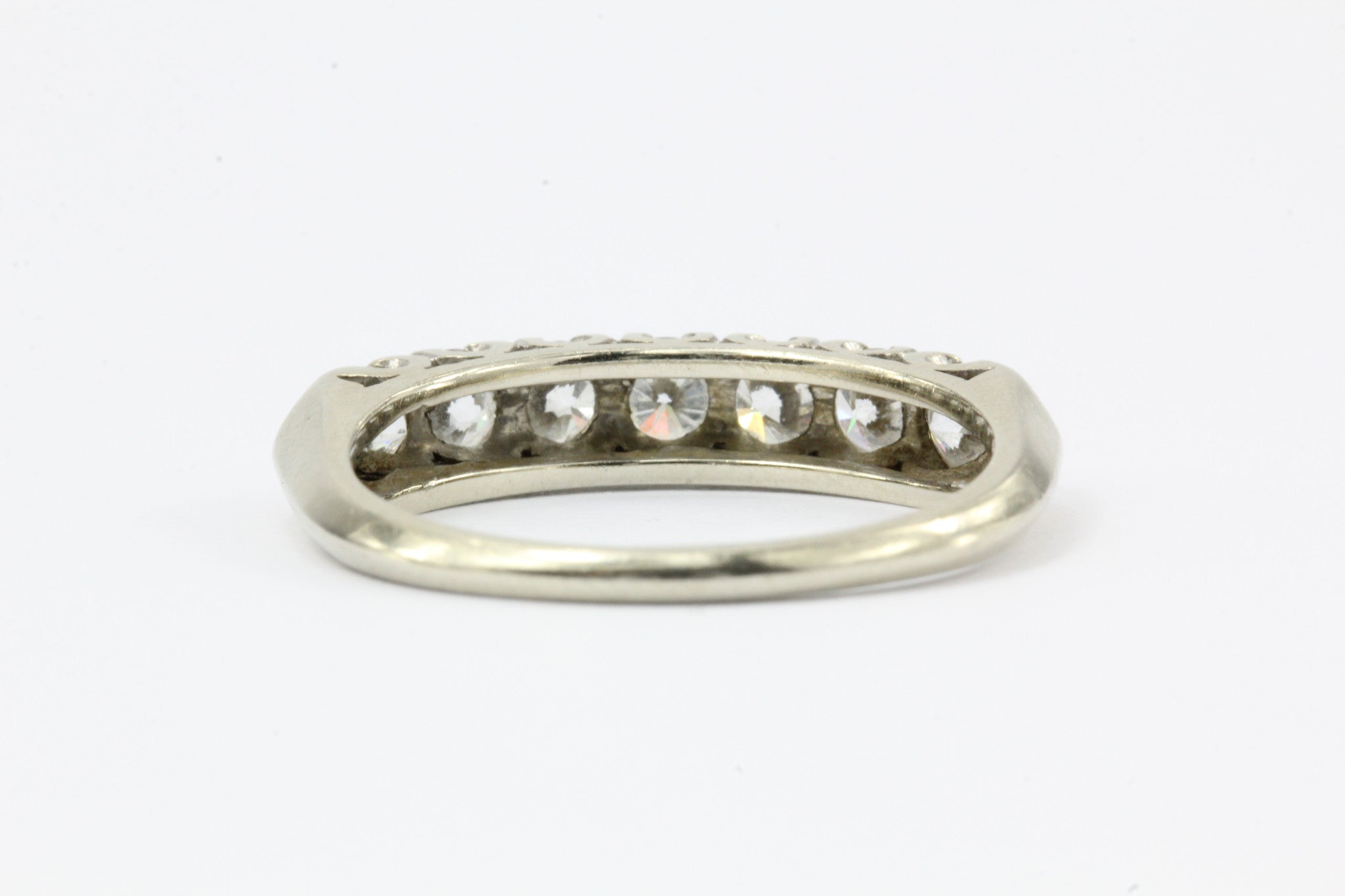 Art Deco 14K White Gold Diamond Ring c.1940's Size 7.75 - Queen May