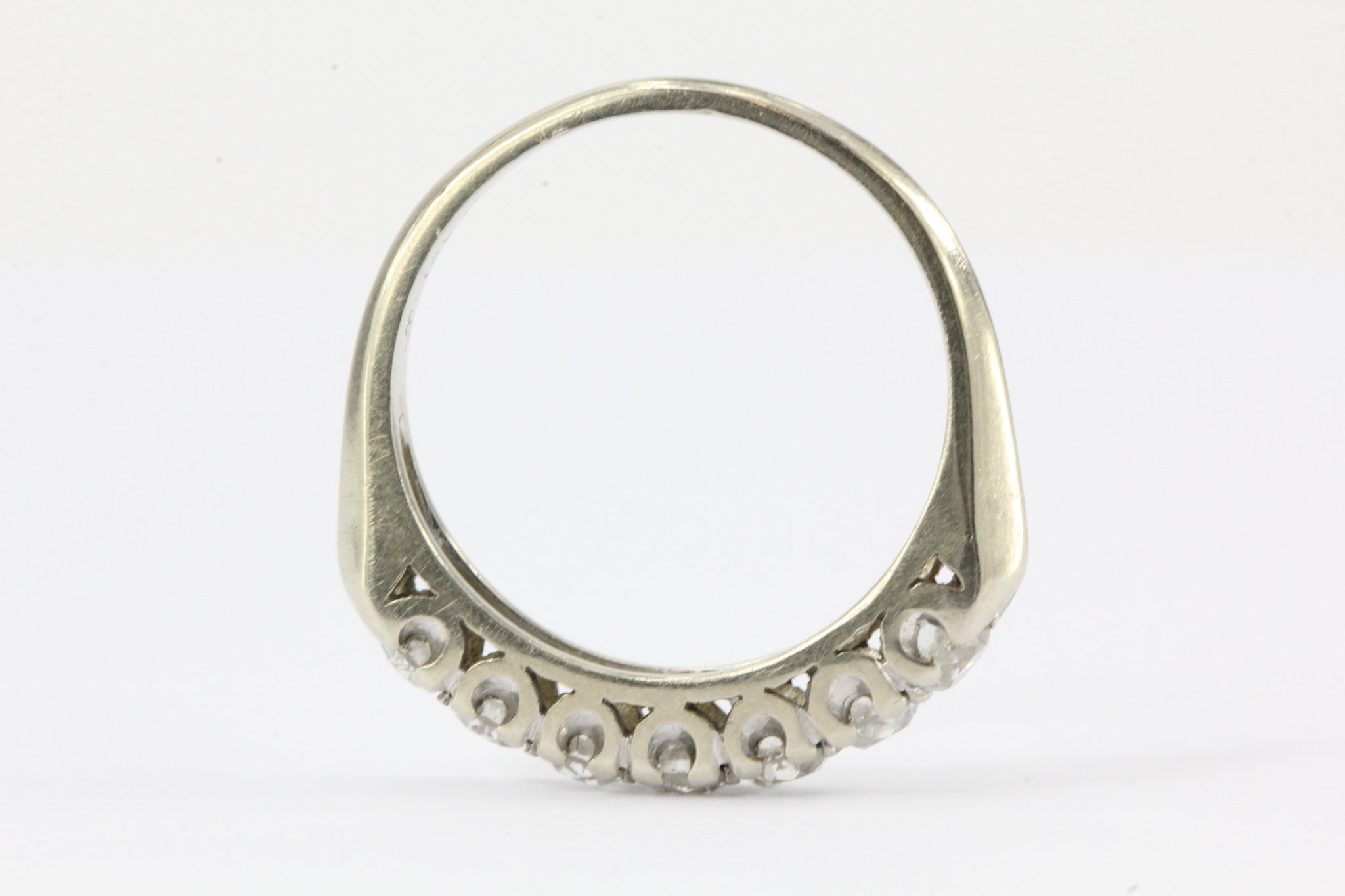 Art Deco 14K White Gold Diamond Ring c.1940's Size 7.75 - Queen May