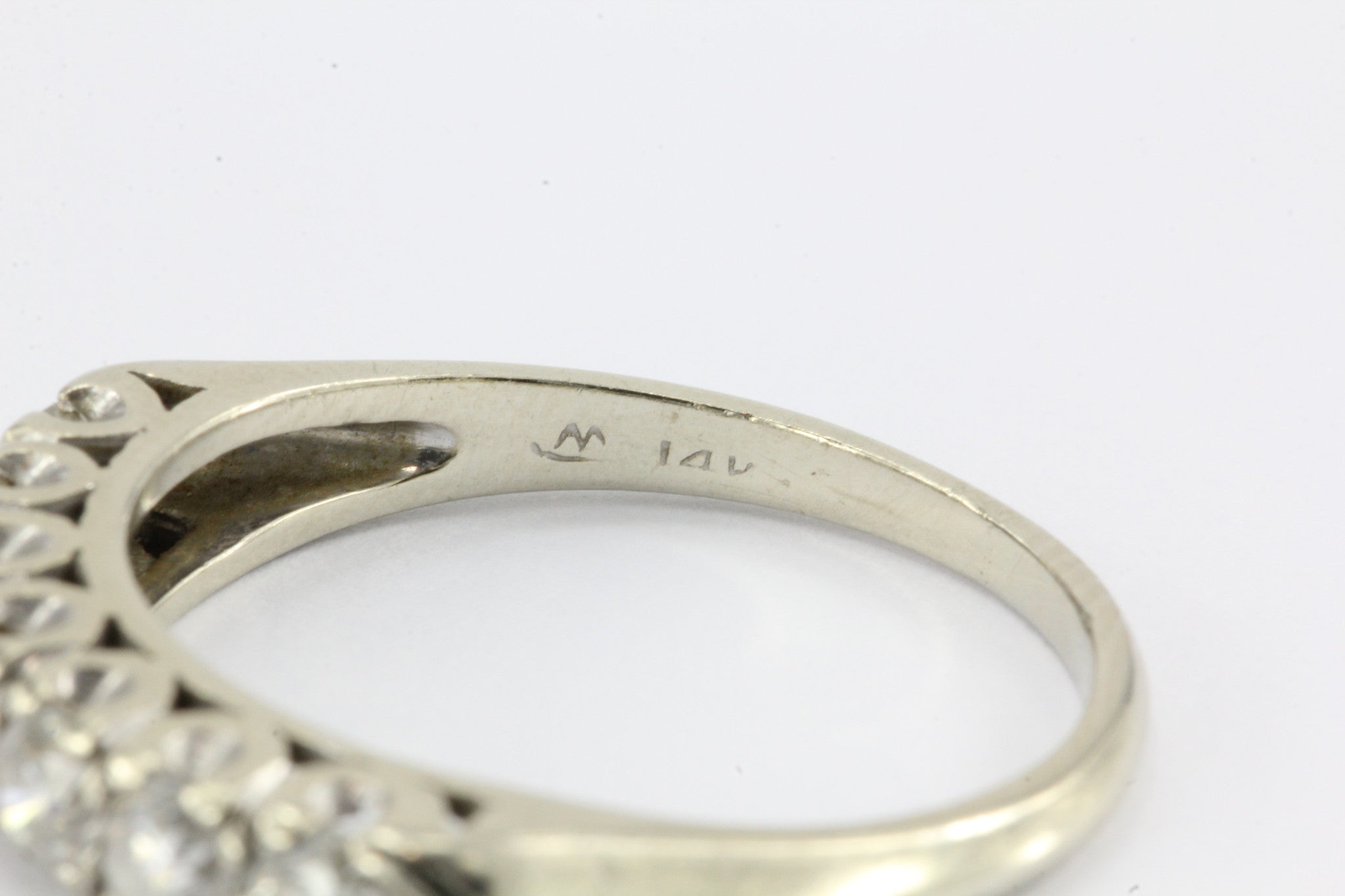 Art Deco 14K White Gold Diamond Ring c.1940's Size 7.75 - Queen May