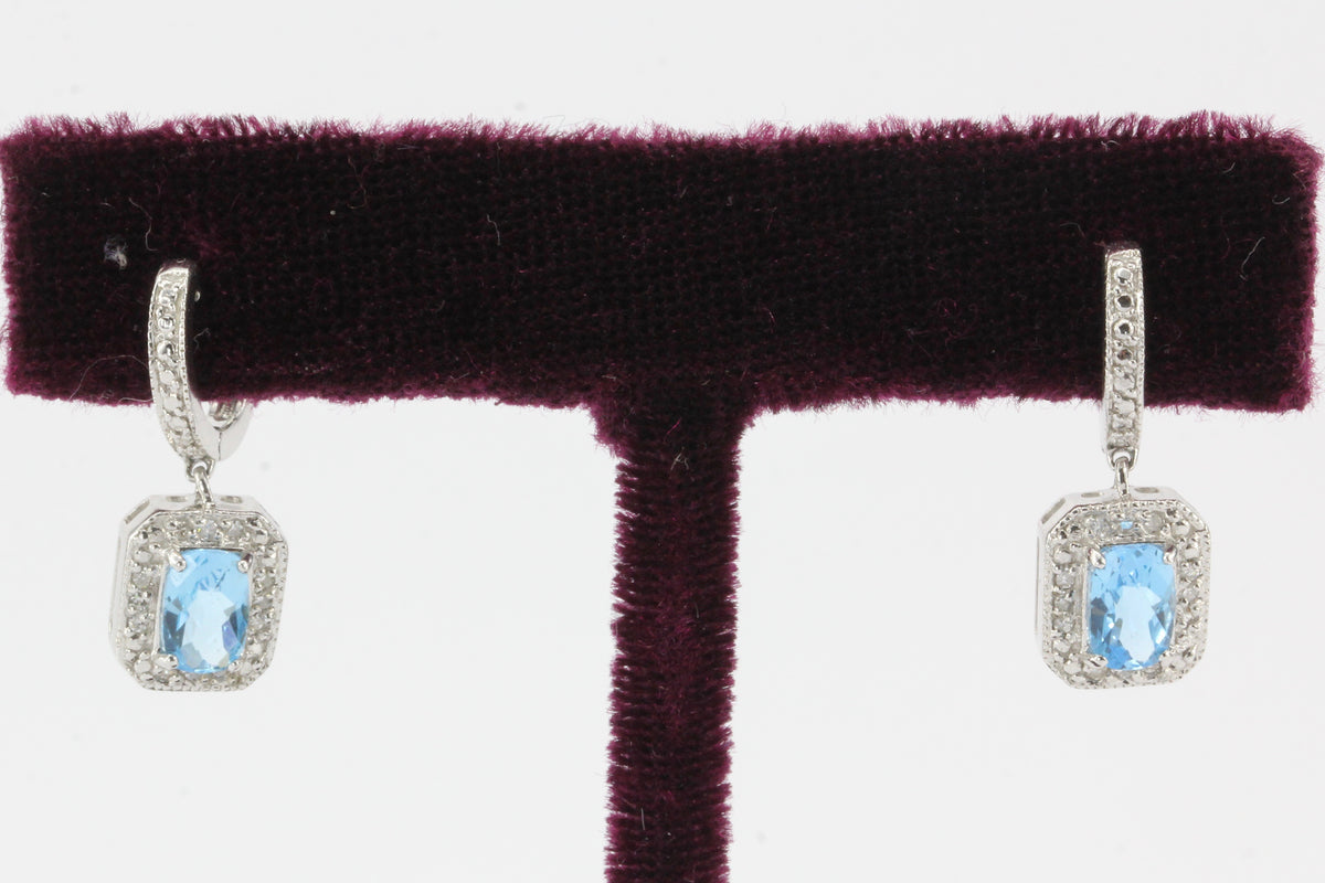 14K White Gold Blue Topaz & Diamond Earrings - Queen May