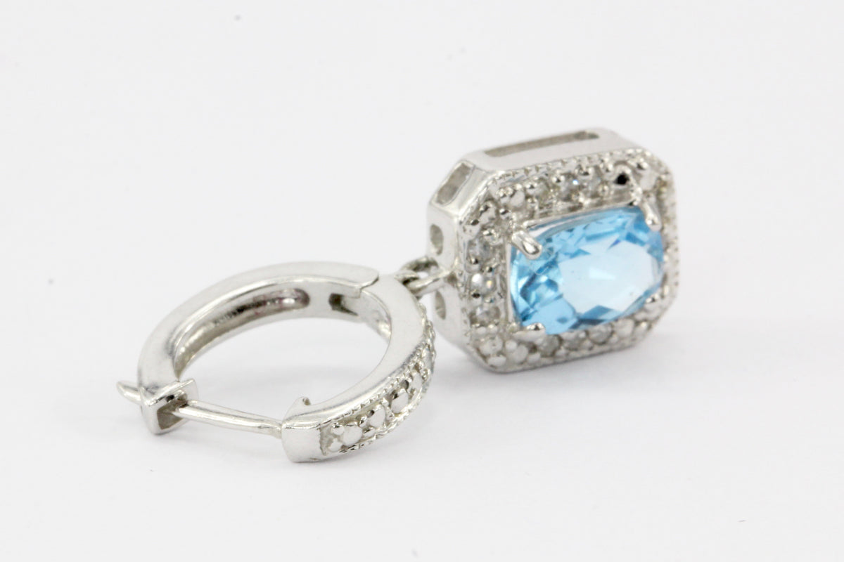 14K White Gold Blue Topaz & Diamond Earrings - Queen May