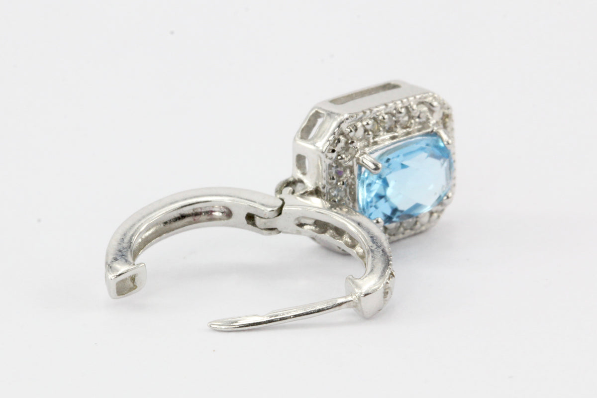 14K White Gold Blue Topaz & Diamond Earrings - Queen May