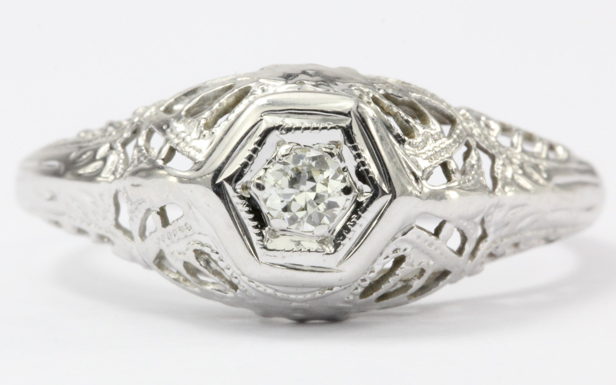 Art Deco 14K White Gold Old European Cut Diamond Engagement Ring c.1925 - Queen May