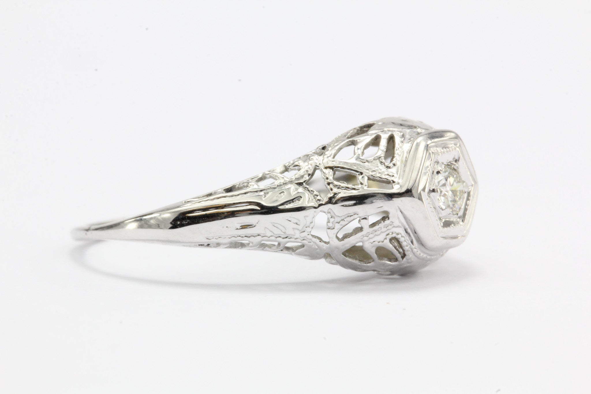 Art Deco 14K White Gold Old European Cut Diamond Engagement Ring c.1925 - Queen May
