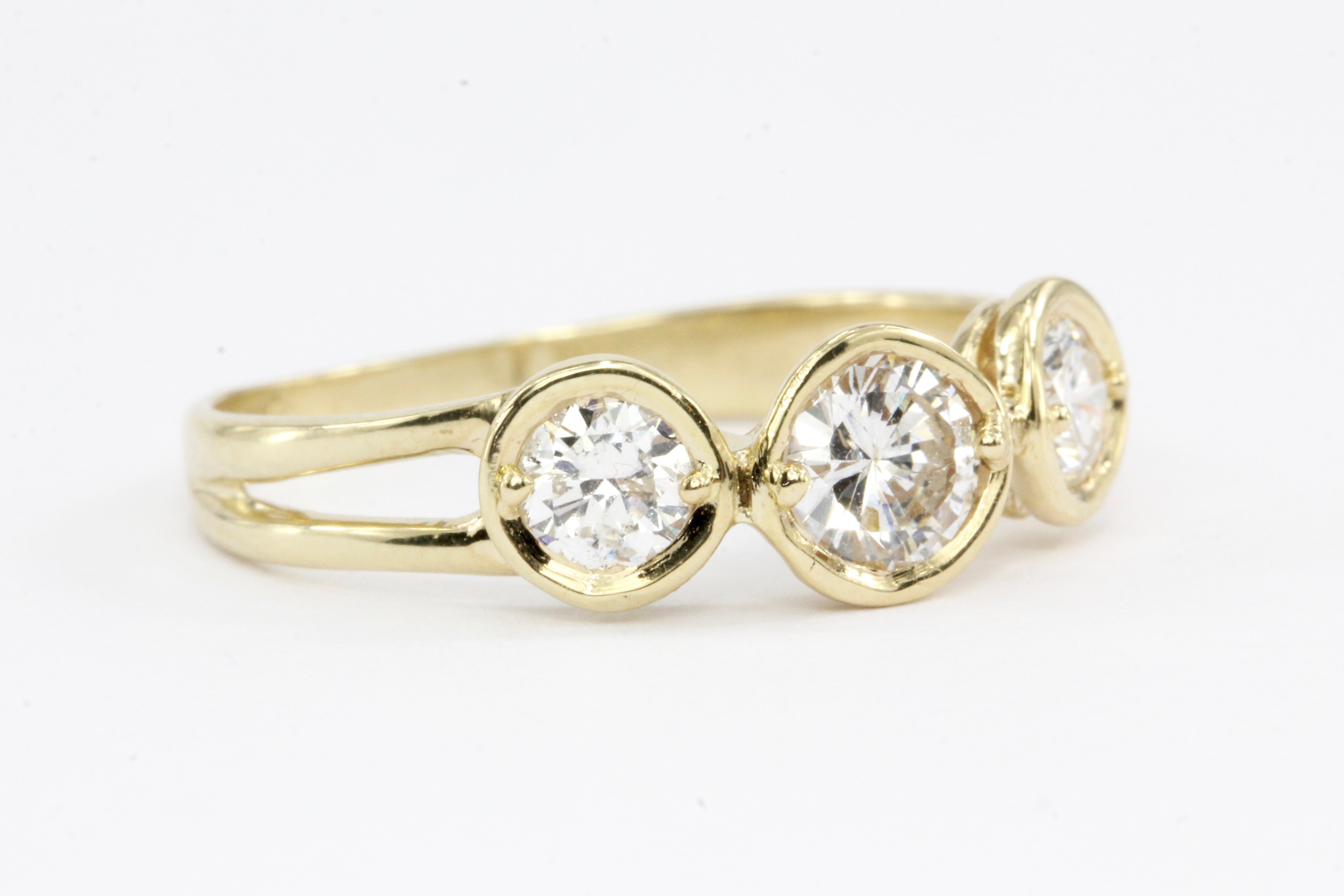 14K Yellow Gold Three Stone Diamond Ring - Queen May