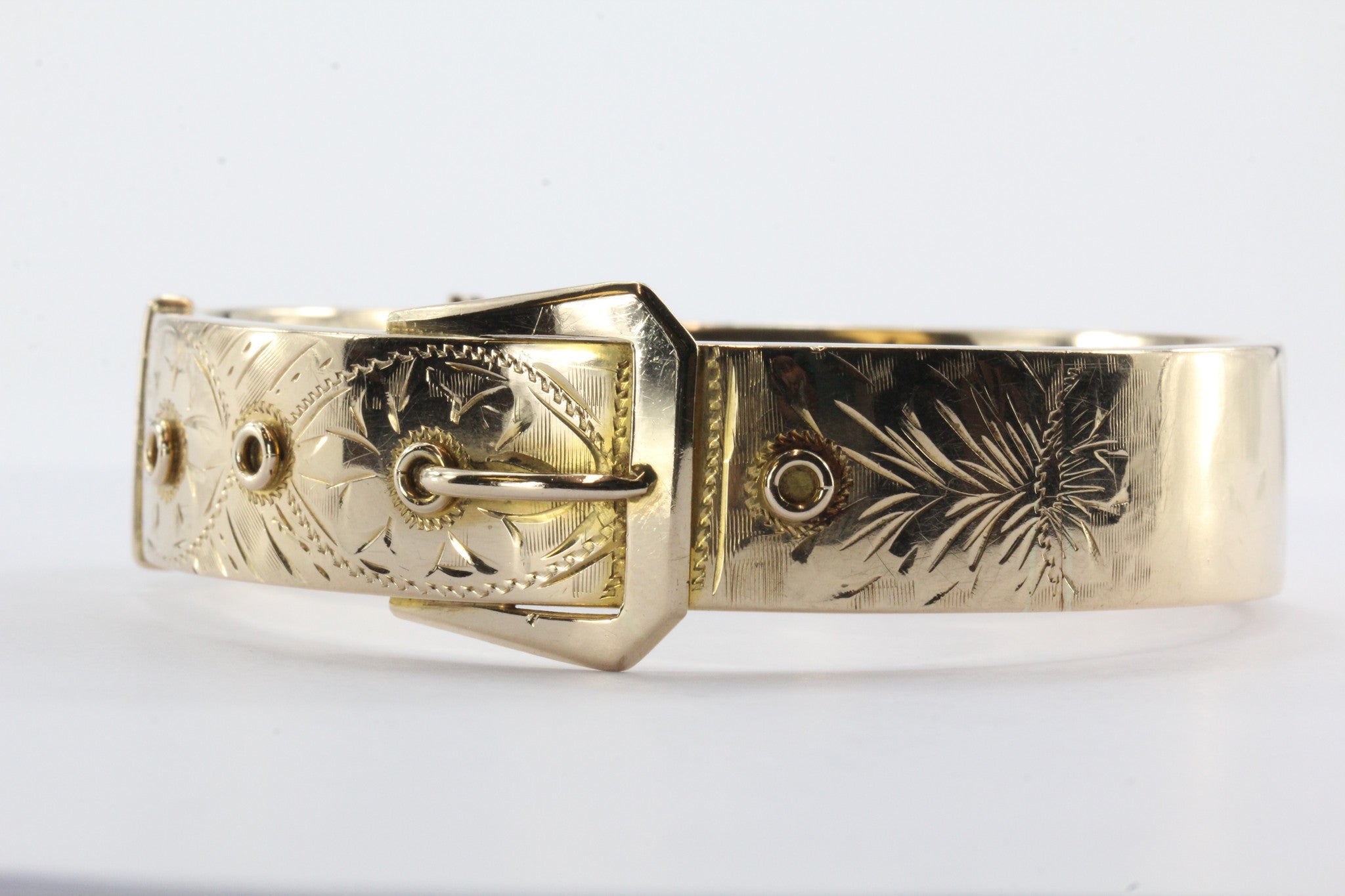 Antique 1918 Edwardian 14K Gold Belt Buckle Large Chunky Bangle Bracelet - Queen May