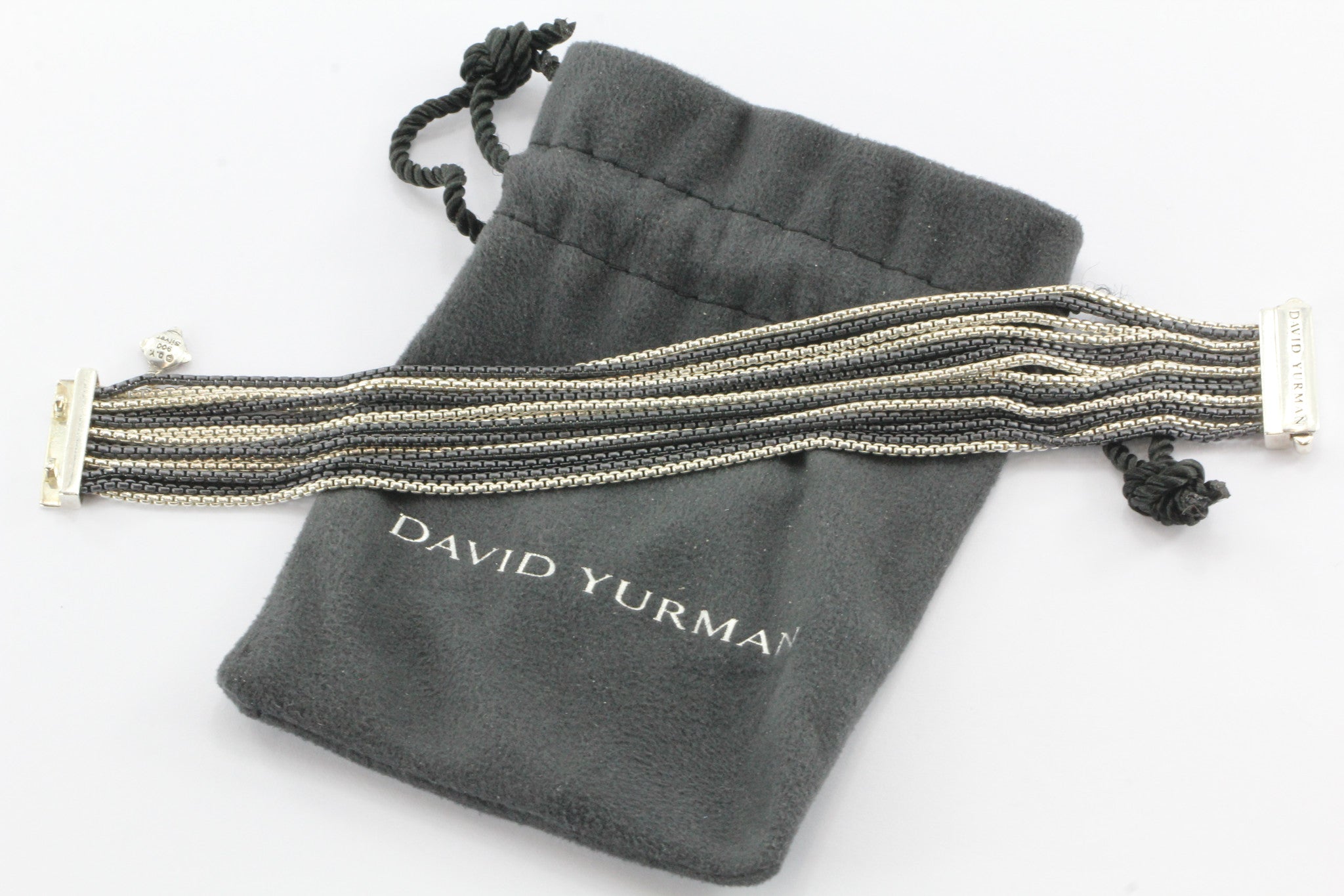 David Yurman Darkened Silver Mutli Strand Box Chain Sterling Silver Bracelet - Queen May