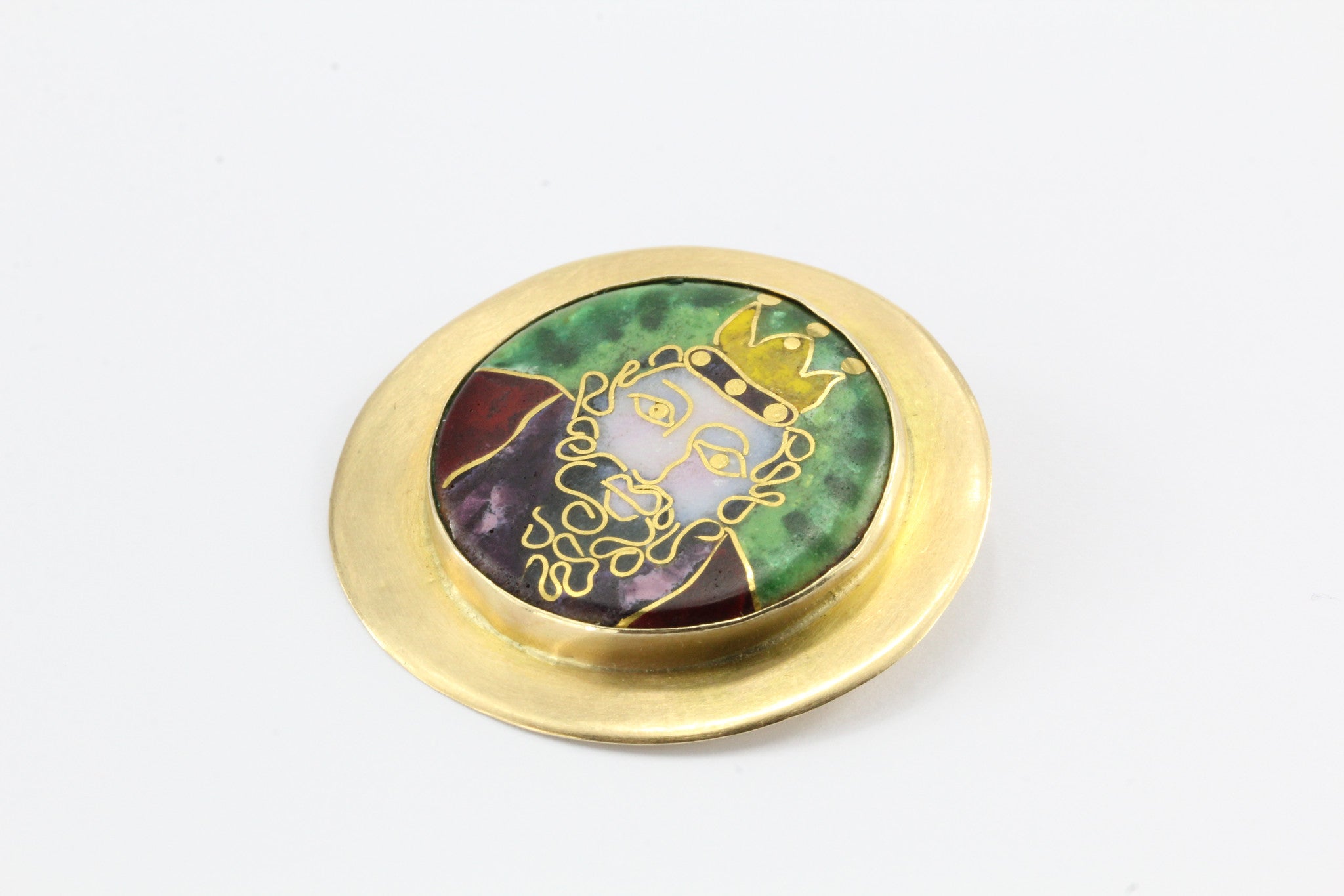 Retro 14K Gold Cloisonne  Enamel Fairytale King Pendant Enhancer Steven B. 1978 - Queen May