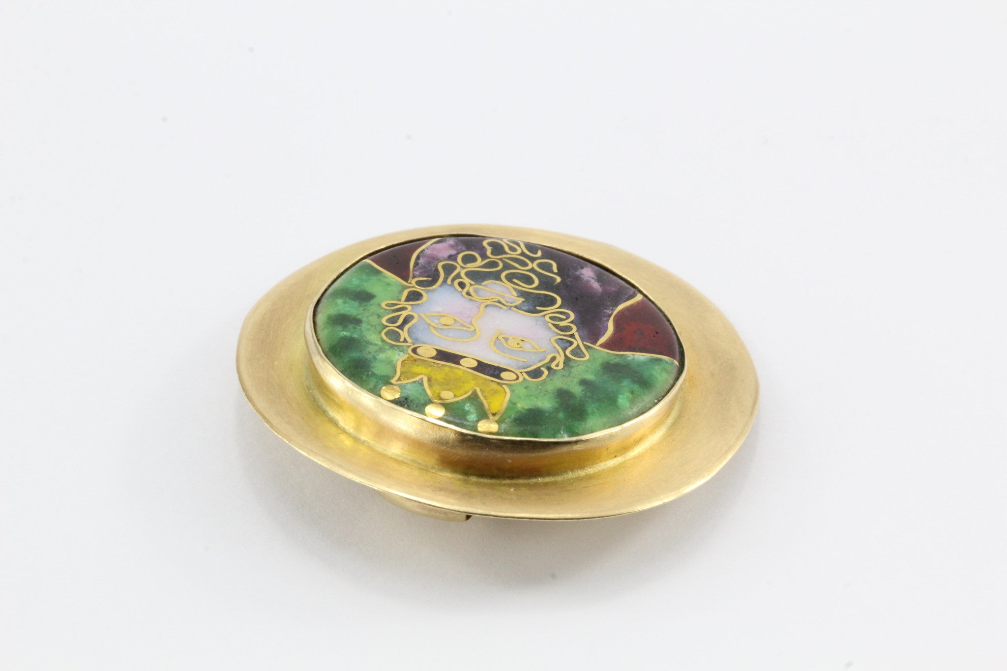 Retro 14K Gold Cloisonne  Enamel Fairytale King Pendant Enhancer Steven B. 1978 - Queen May