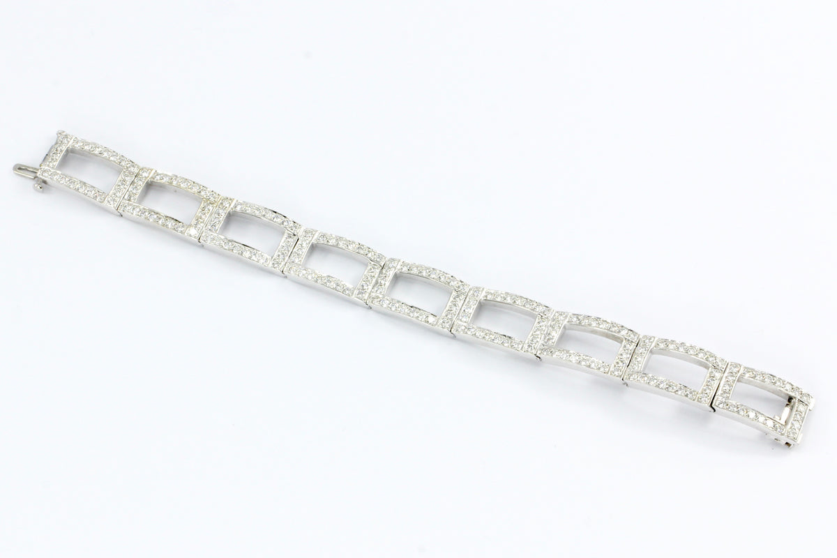 18K White Gold Diamond Rectangular Link Tennis Bracelet 8 CTW - Queen May