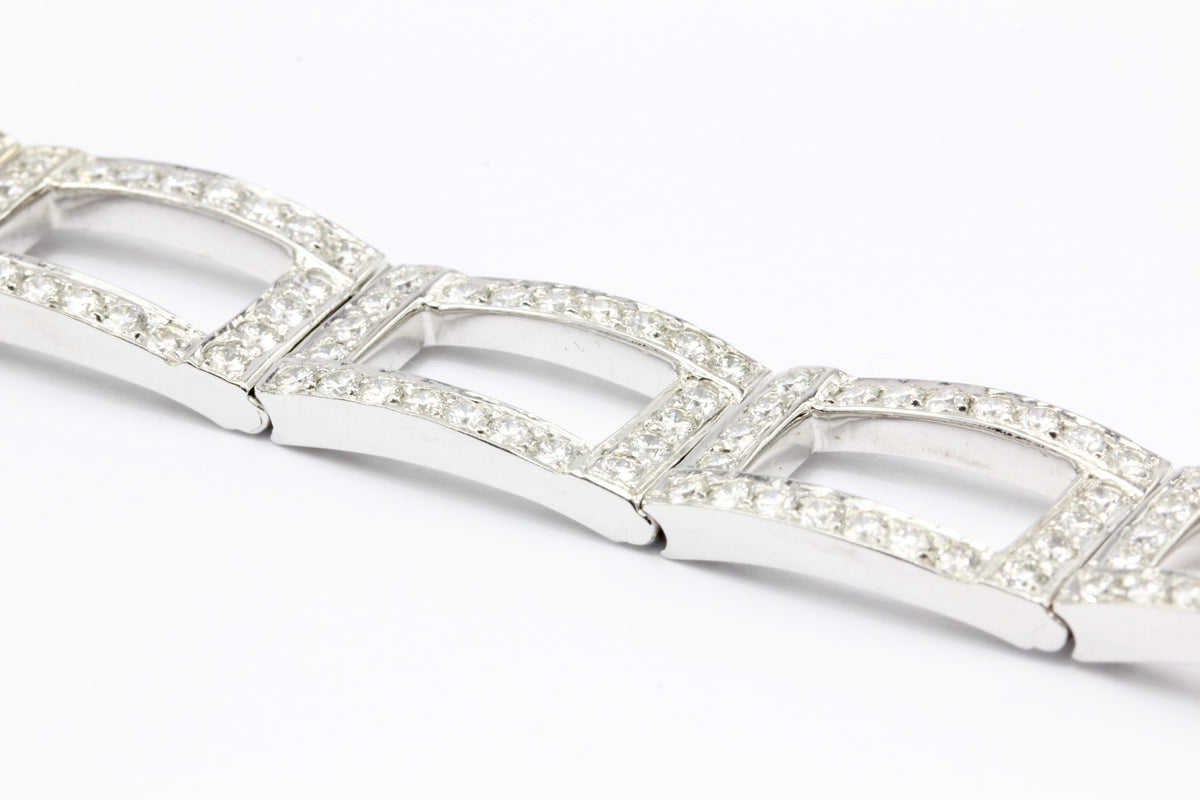 18K White Gold Diamond Rectangular Link Tennis Bracelet 8 CTW - Queen May