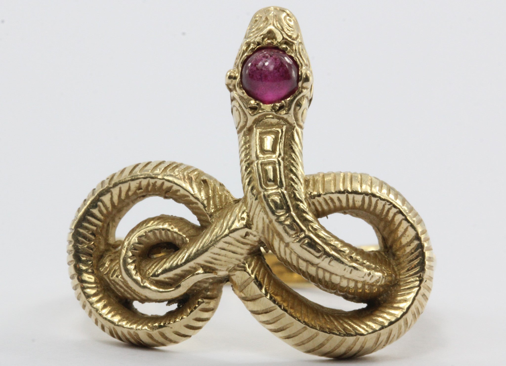 Vintage Art Nouveau 14K Gold & Ruby Twisted Snake Knot Ring - Queen May