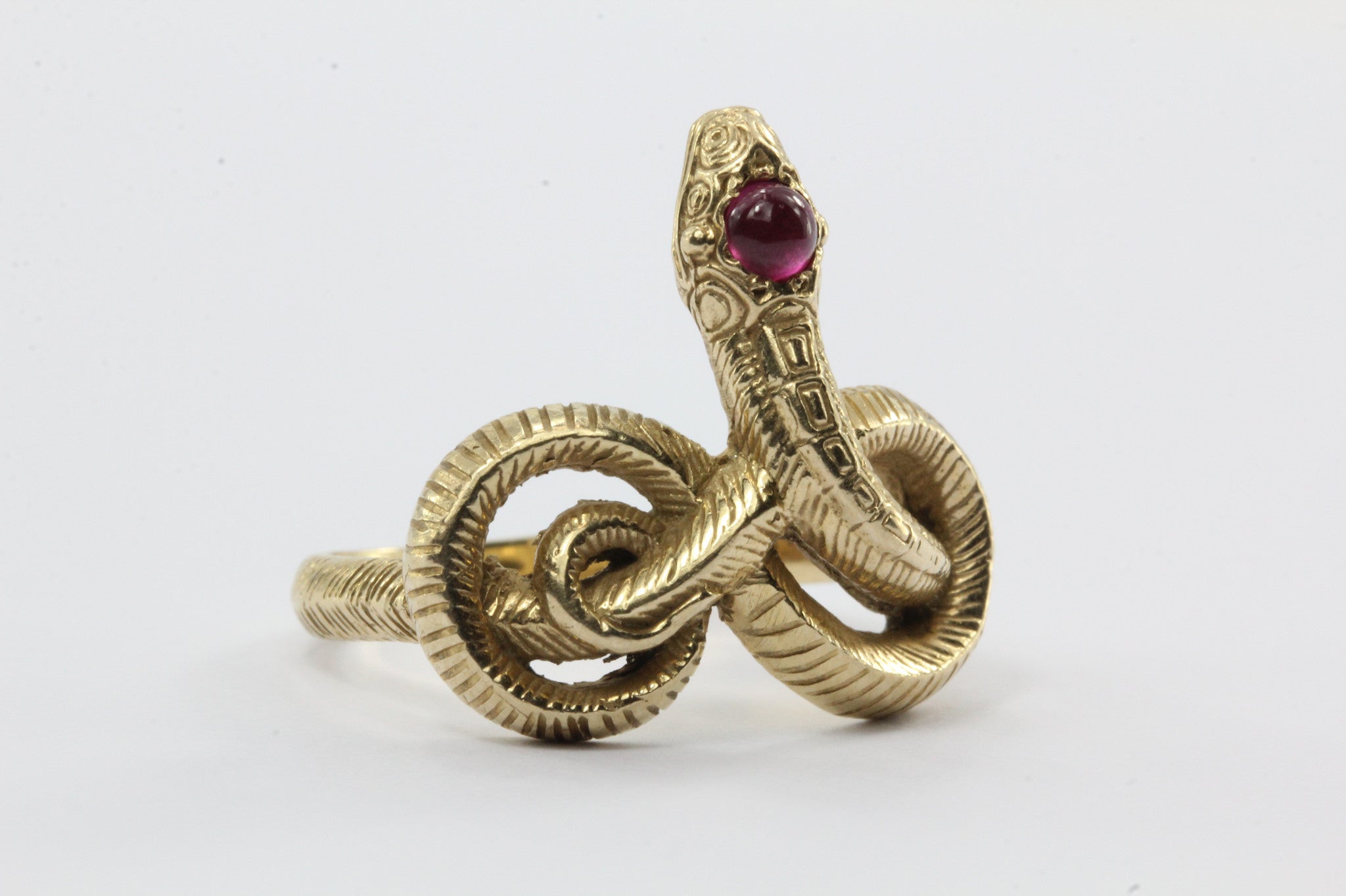 Vintage Art Nouveau 14K Gold & Ruby Twisted Snake Knot Ring - Queen May