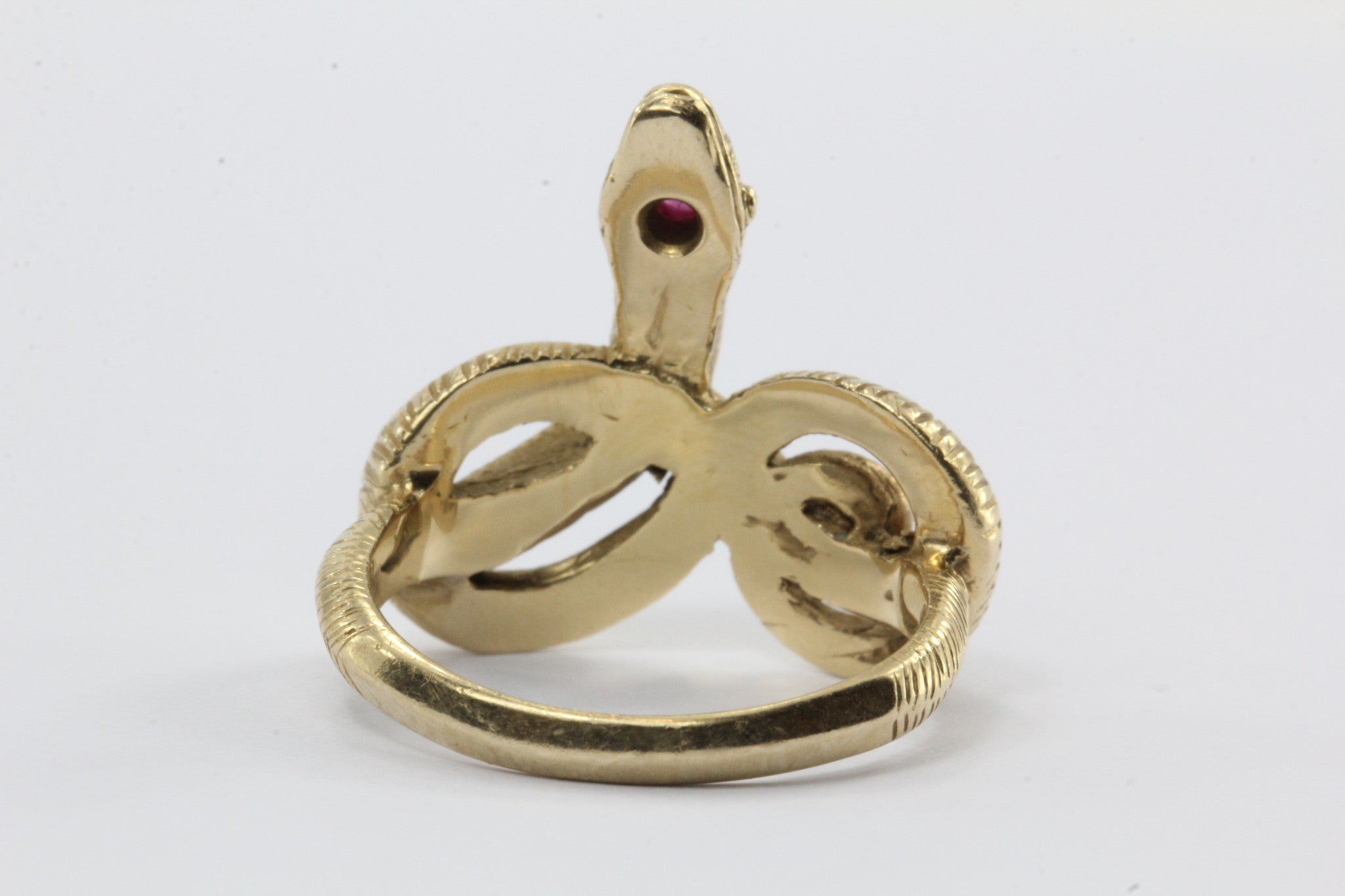 Vintage Art Nouveau 14K Gold & Ruby Twisted Snake Knot Ring - Queen May