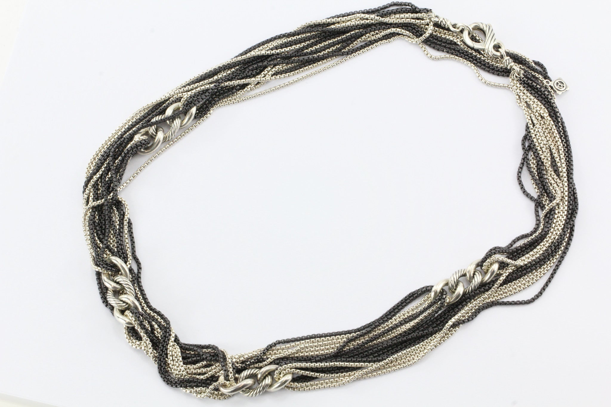 David Yurman 42" 8 Row Blackened Silver Curb Link Chain Necklace Sterling Silver - Queen May