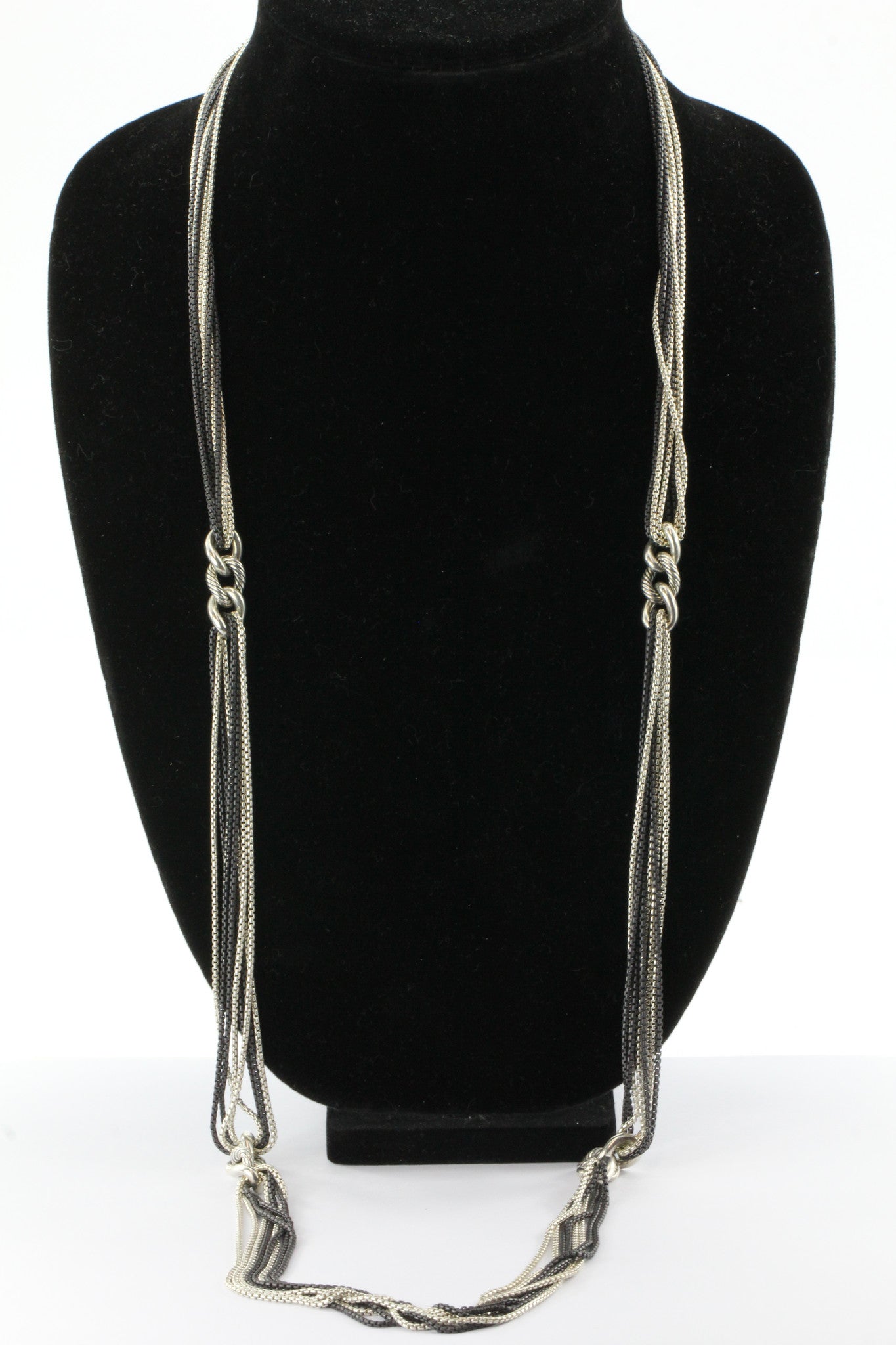 David Yurman 42" 8 Row Blackened Silver Curb Link Chain Necklace Sterling Silver - Queen May