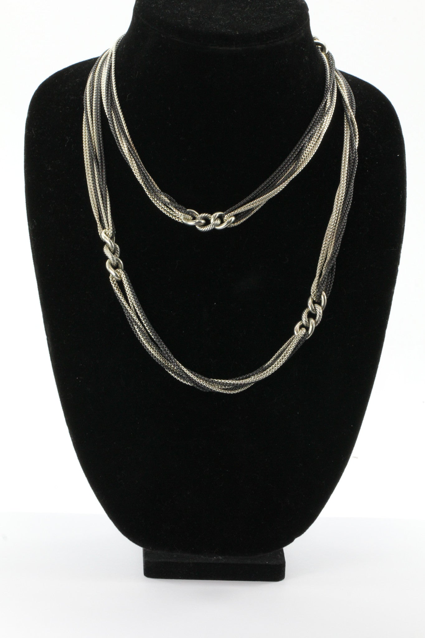 David Yurman 42" 8 Row Blackened Silver Curb Link Chain Necklace Sterling Silver - Queen May