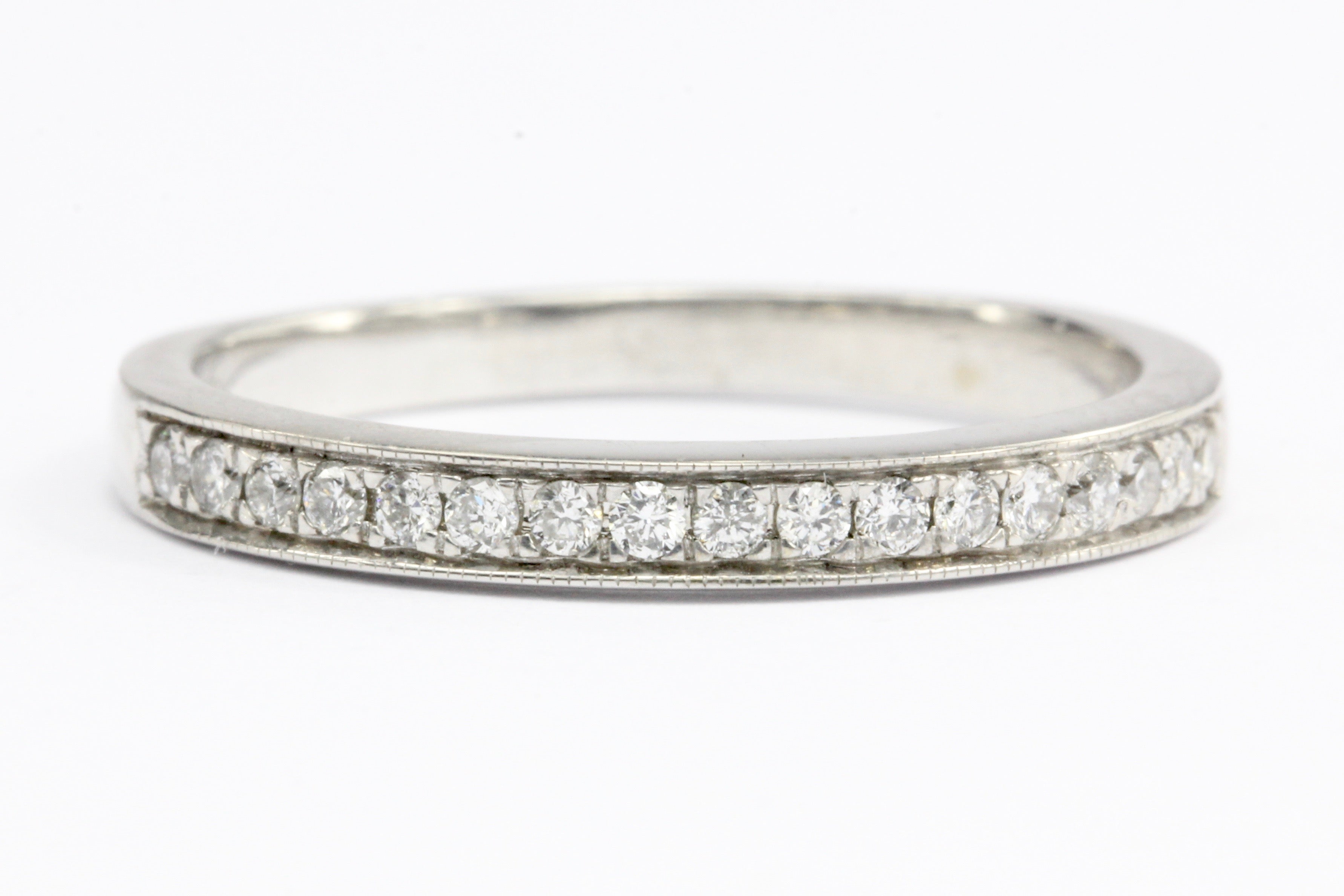 14K White Gold .20 CT Diamond Half Eternity Band Ring Size 7 - Queen May