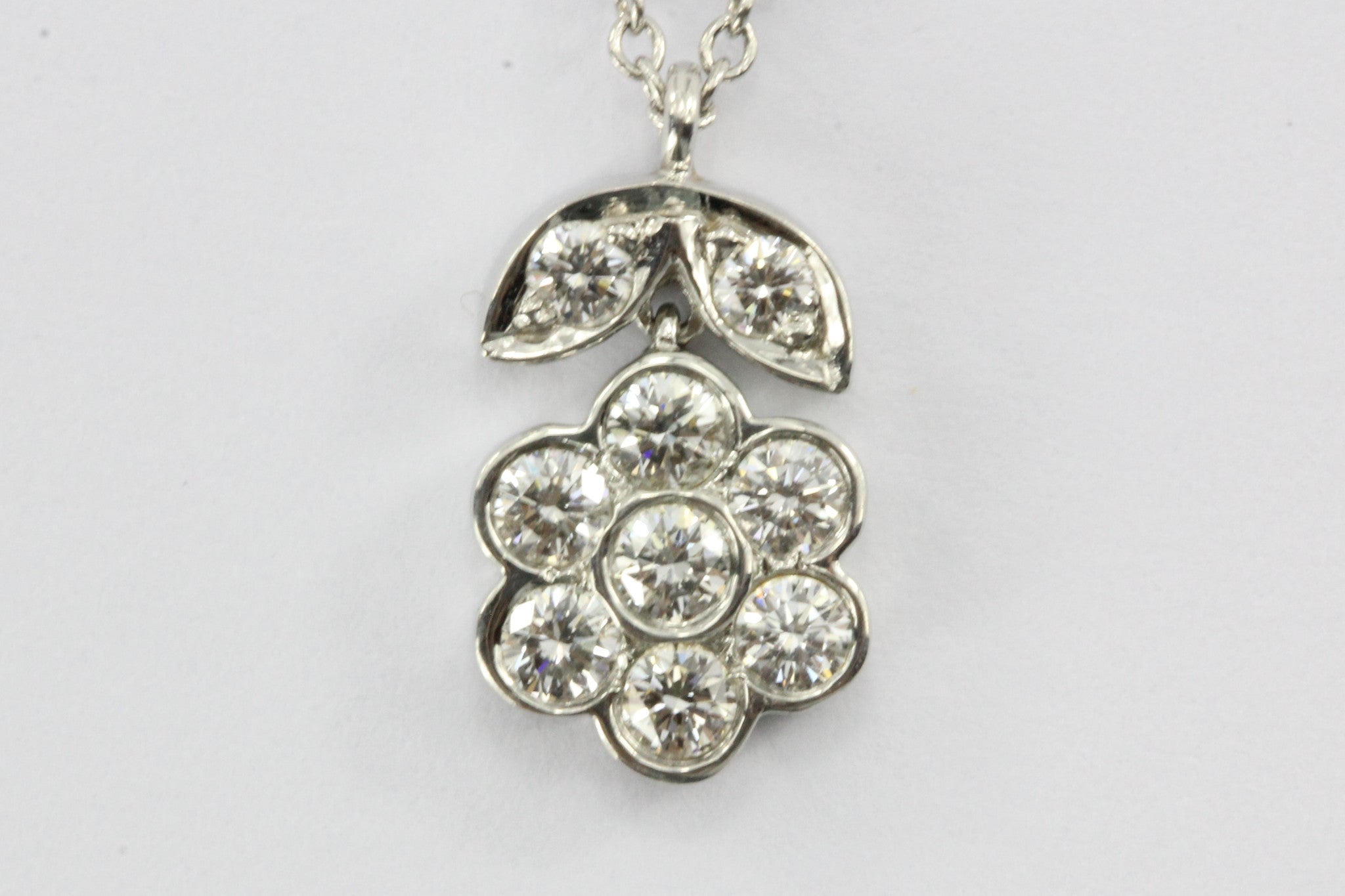 Tiffany & Co Platinum & Diamond Flower Blossom Pendant Necklace .26 CTW - Queen May