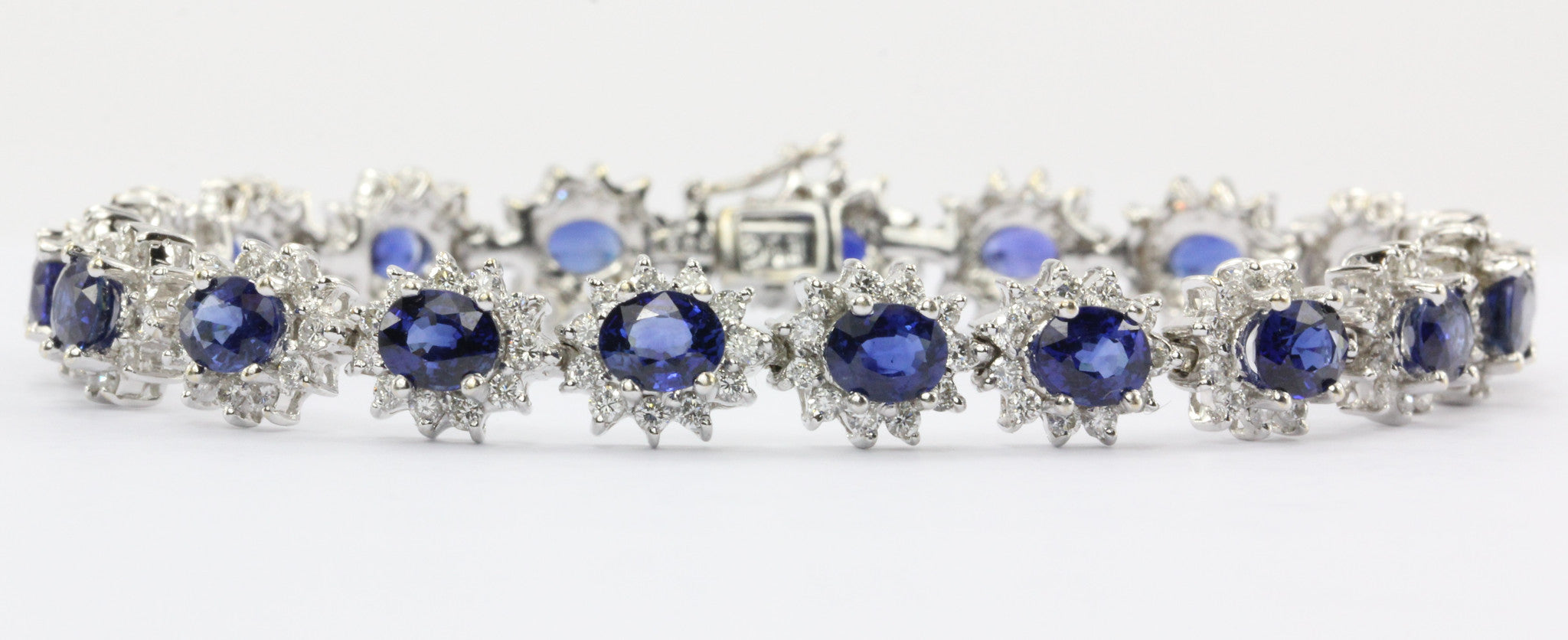 18K White Gold 9.12 Carat Sapphire & 3.45 Carat Diamond Tennis Bracelet - Queen May