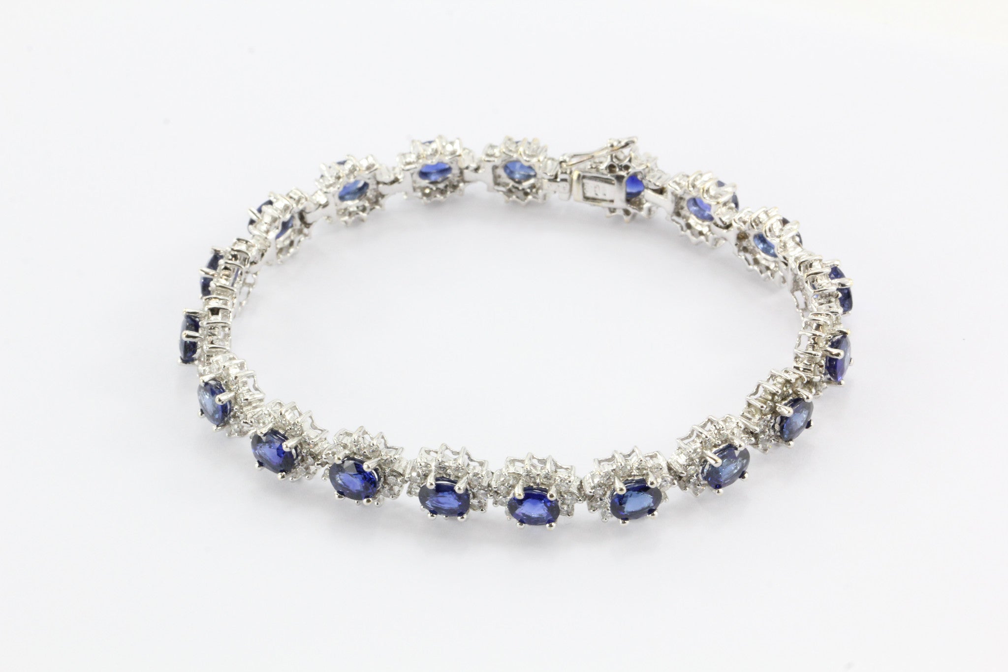 18K White Gold 9.12 Carat Sapphire & 3.45 Carat Diamond Tennis Bracelet - Queen May