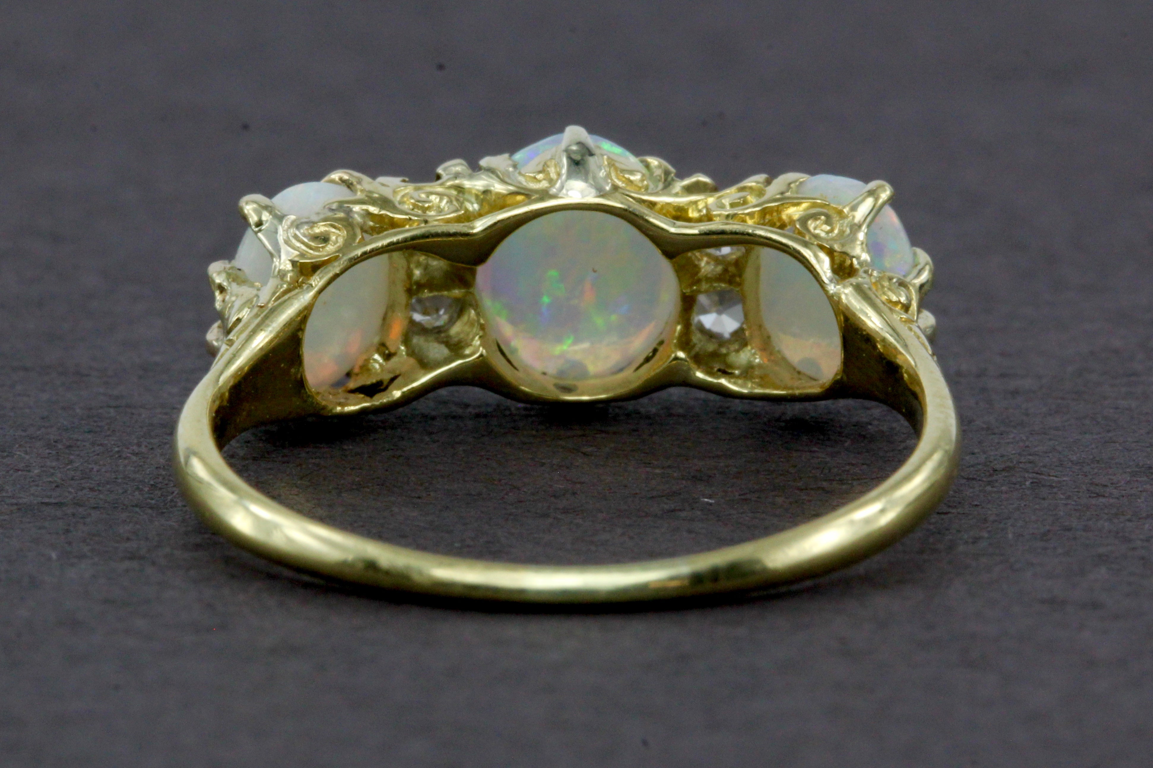 Victorian 18k Yellow Gold Opal And Diamond Ring - Queen May