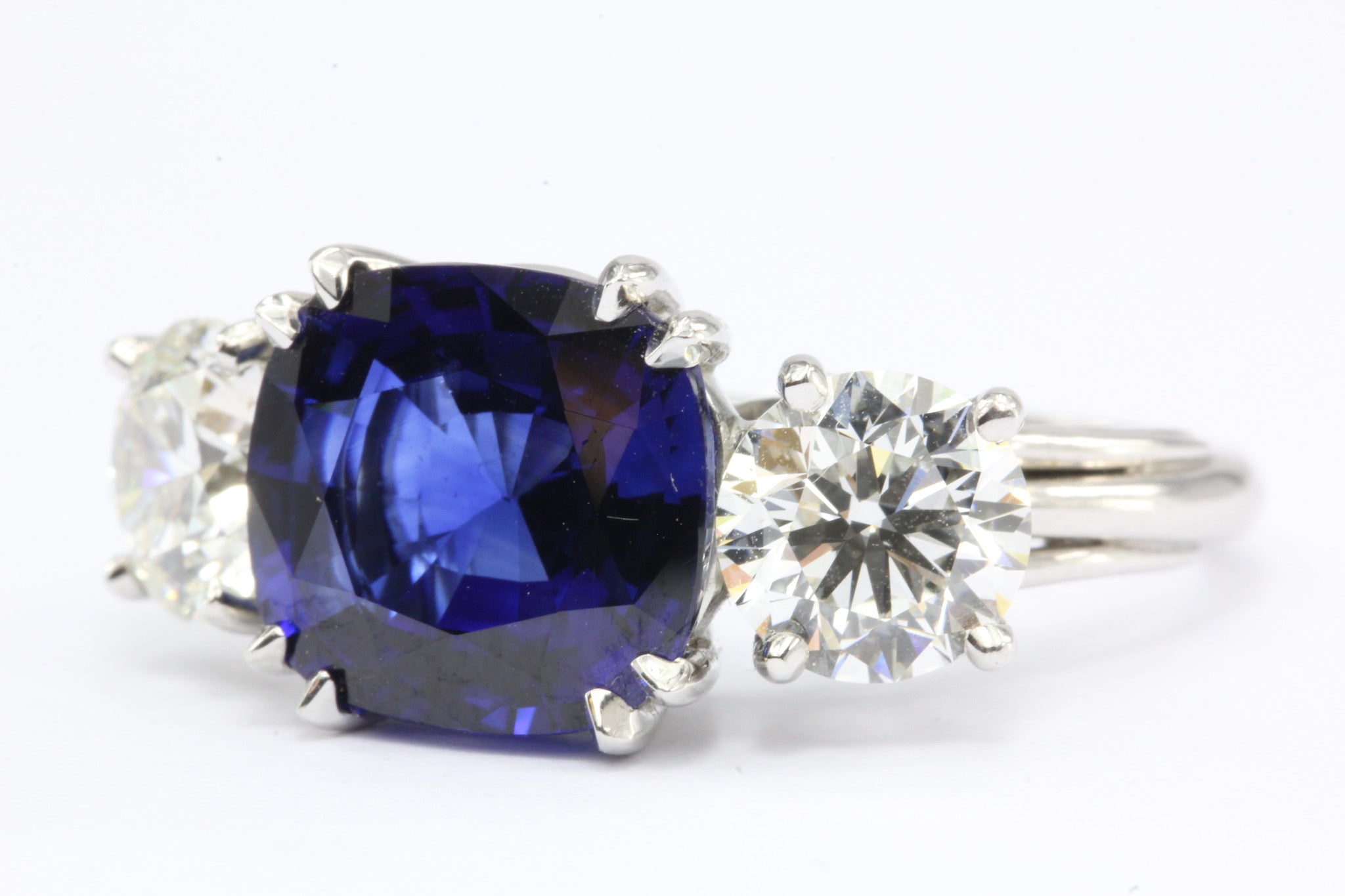 Natural AGL Intense Blue Sapphire and 2 Carat Diamond Ring - Queen May