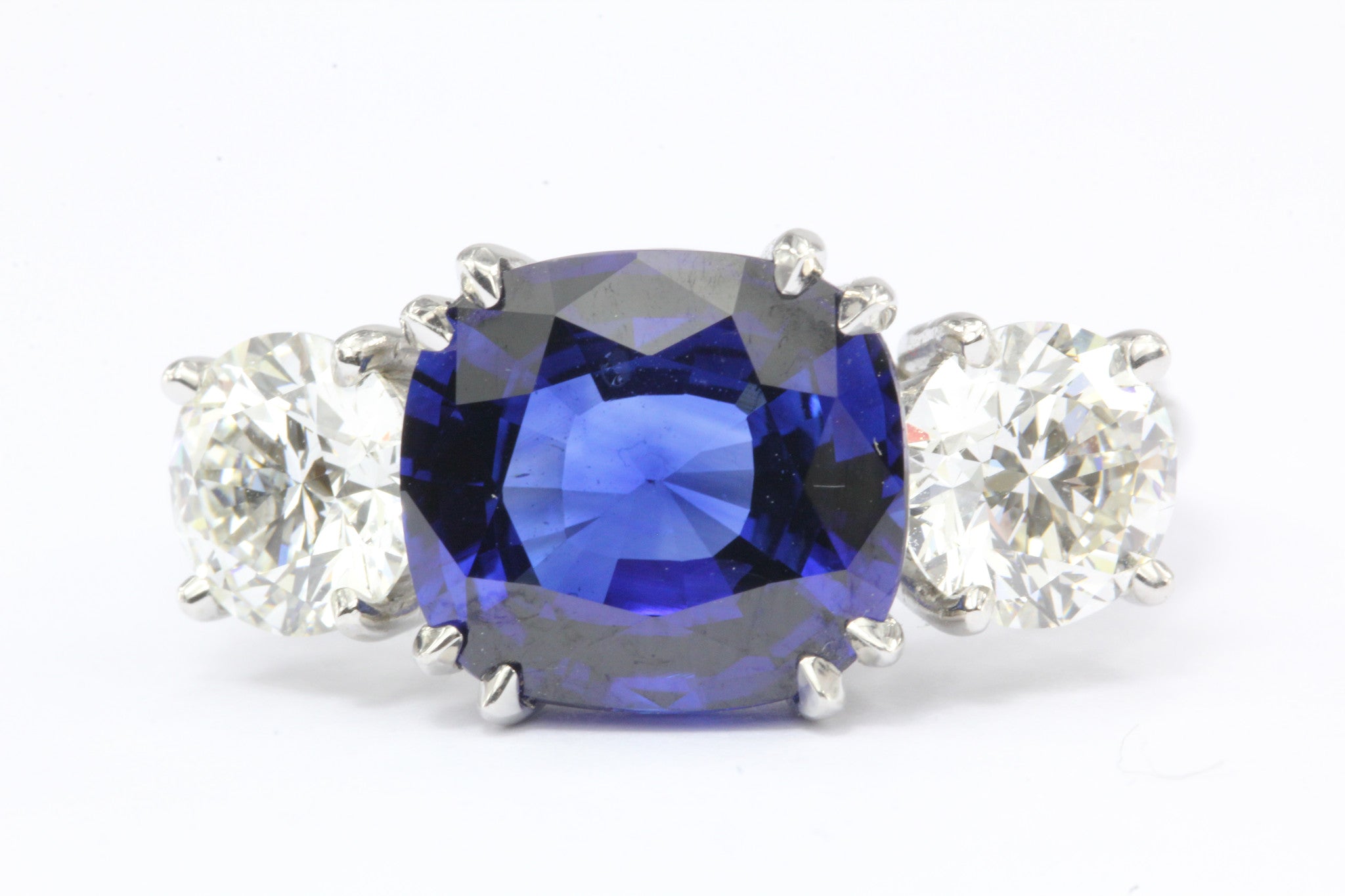 Natural AGL Intense Blue Sapphire and 2 Carat Diamond Ring - Queen May