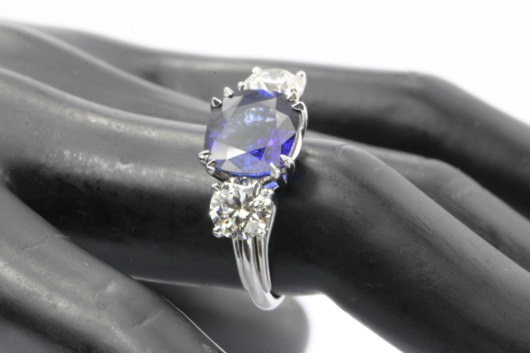 Natural AGL Intense Blue Sapphire and 2 Carat Diamond Ring - Queen May