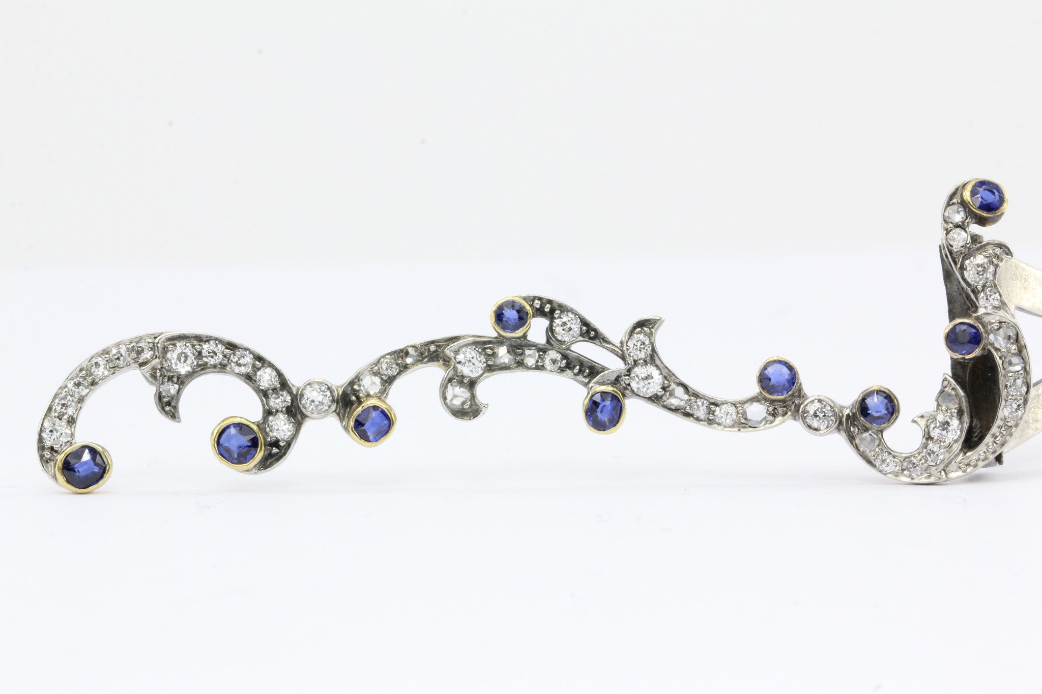 Antique Edwardian Gold & Silver Diamond Sapphire Hair Clip Barrette C.1900 - Queen May