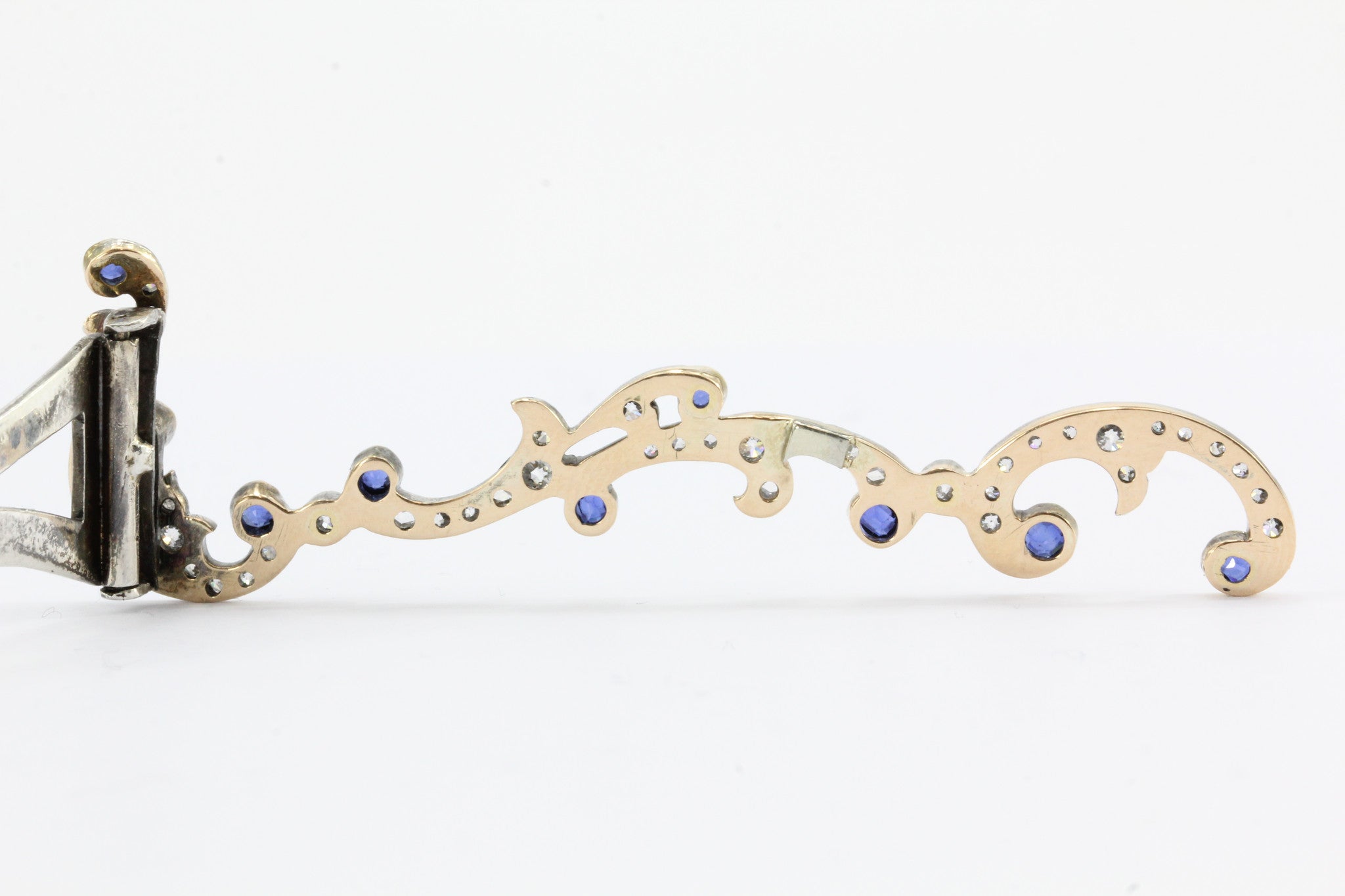 Antique Edwardian Gold & Silver Diamond Sapphire Hair Clip Barrette C.1900 - Queen May