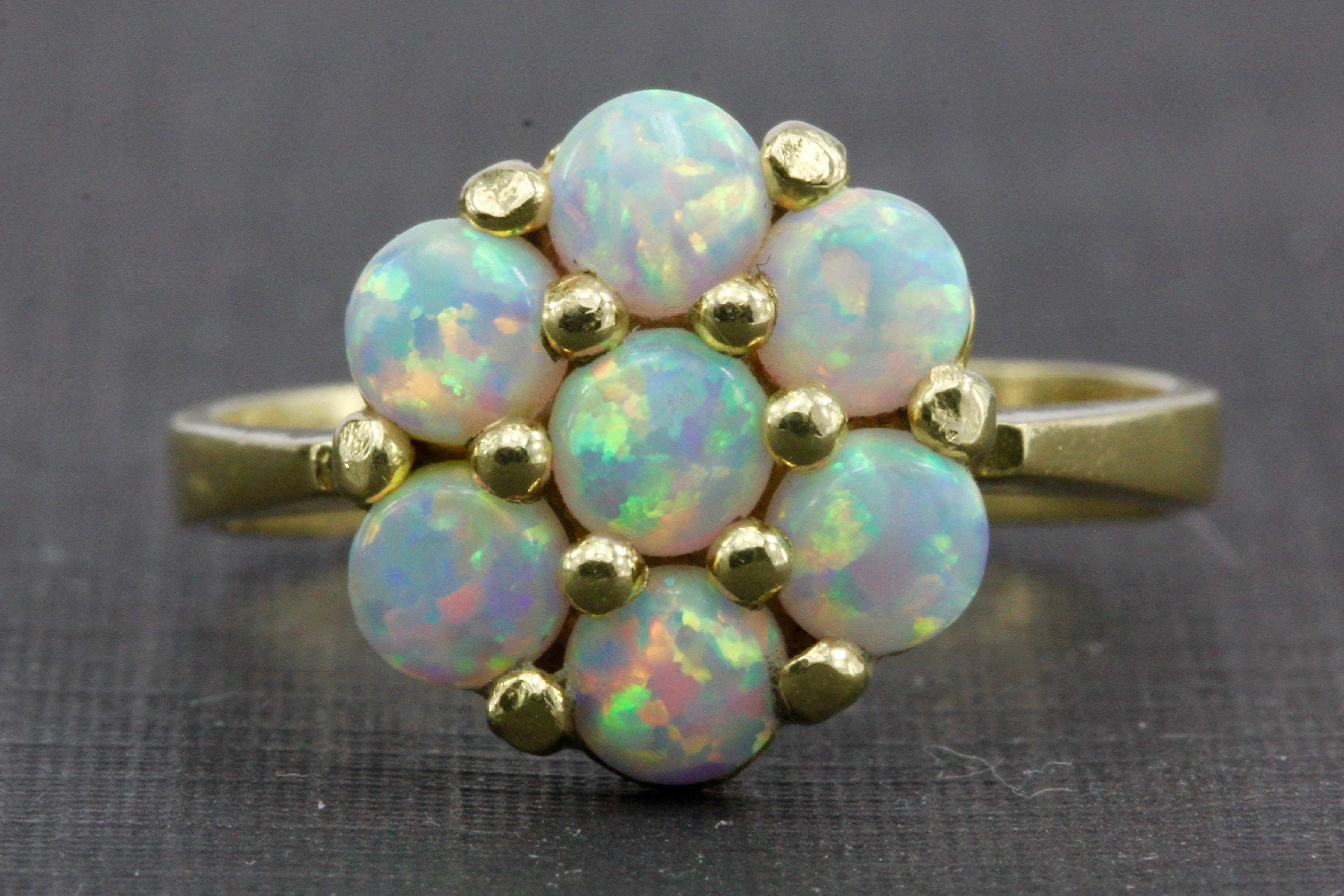 Vintage 14K Gold Opal Cluster Ring 1 CTW - Queen May