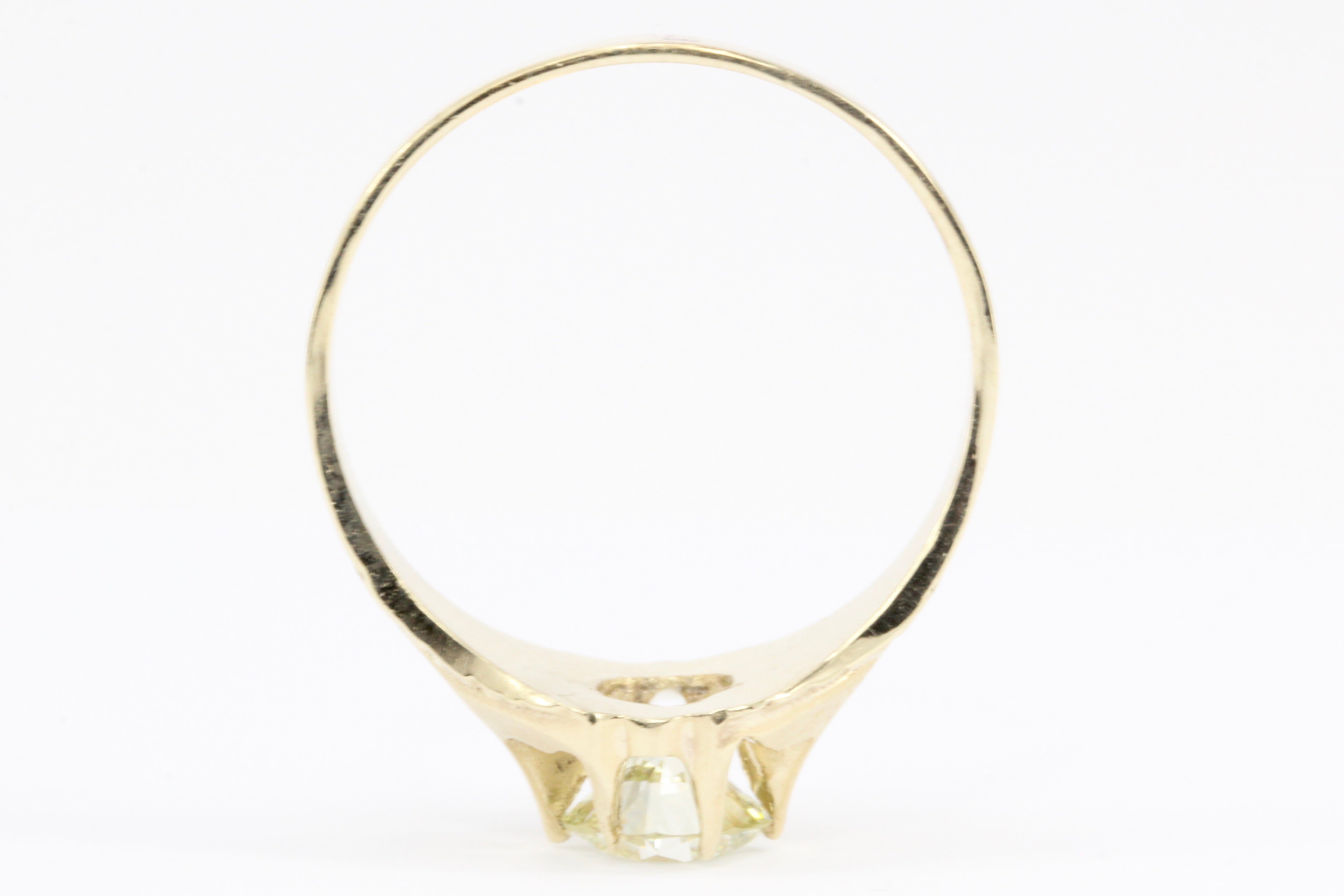 Victorian 10K Yellow Gold 1.2 CT Belcher Mount Old European Cut Diamond Ring Size 11 - Queen May