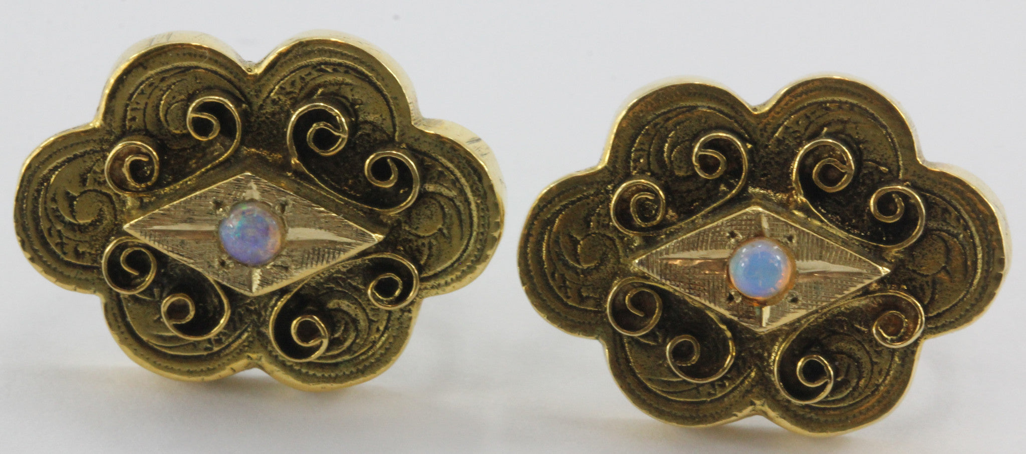 Vintage 14k Gold & Opal Victorian Revival Screw Back Earrings - Queen May