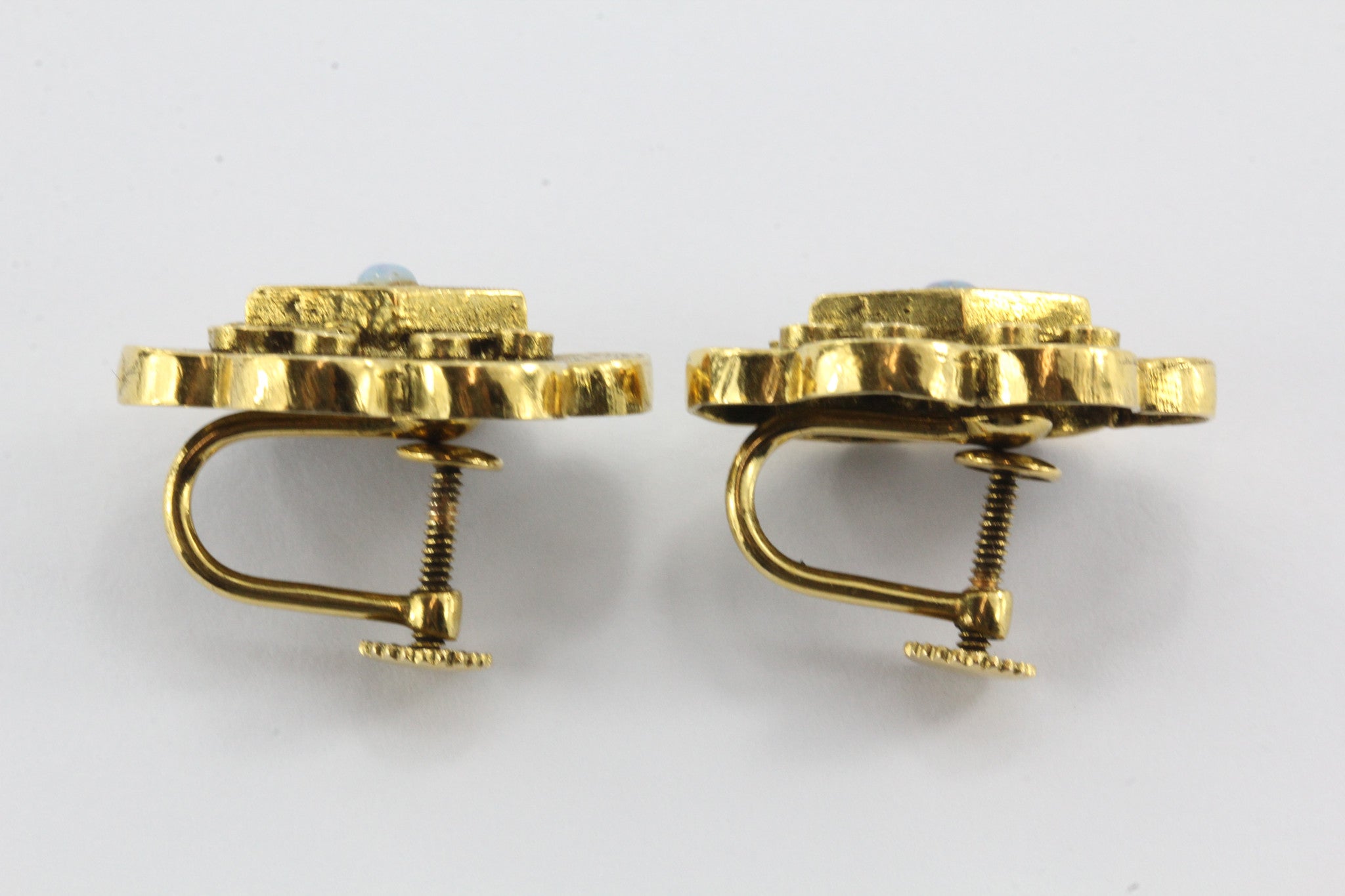 Vintage 14k Gold & Opal Victorian Revival Screw Back Earrings - Queen May