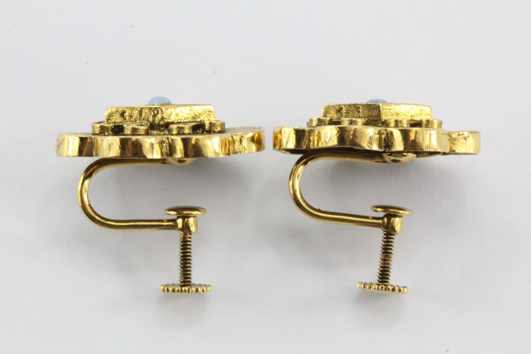 Vintage 14k Gold & Opal Victorian Revival Screw Back Earrings - Queen May